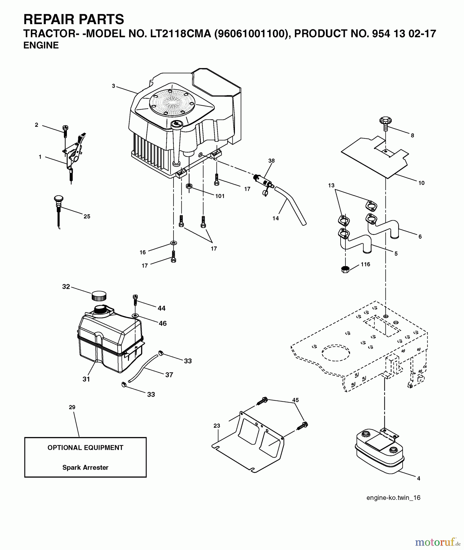  Jonsered Rasen  und Garten Traktoren LT2118 CMA (96061001100) - Jonsered Lawn & Garden Tractor (2005-01) ENGINE