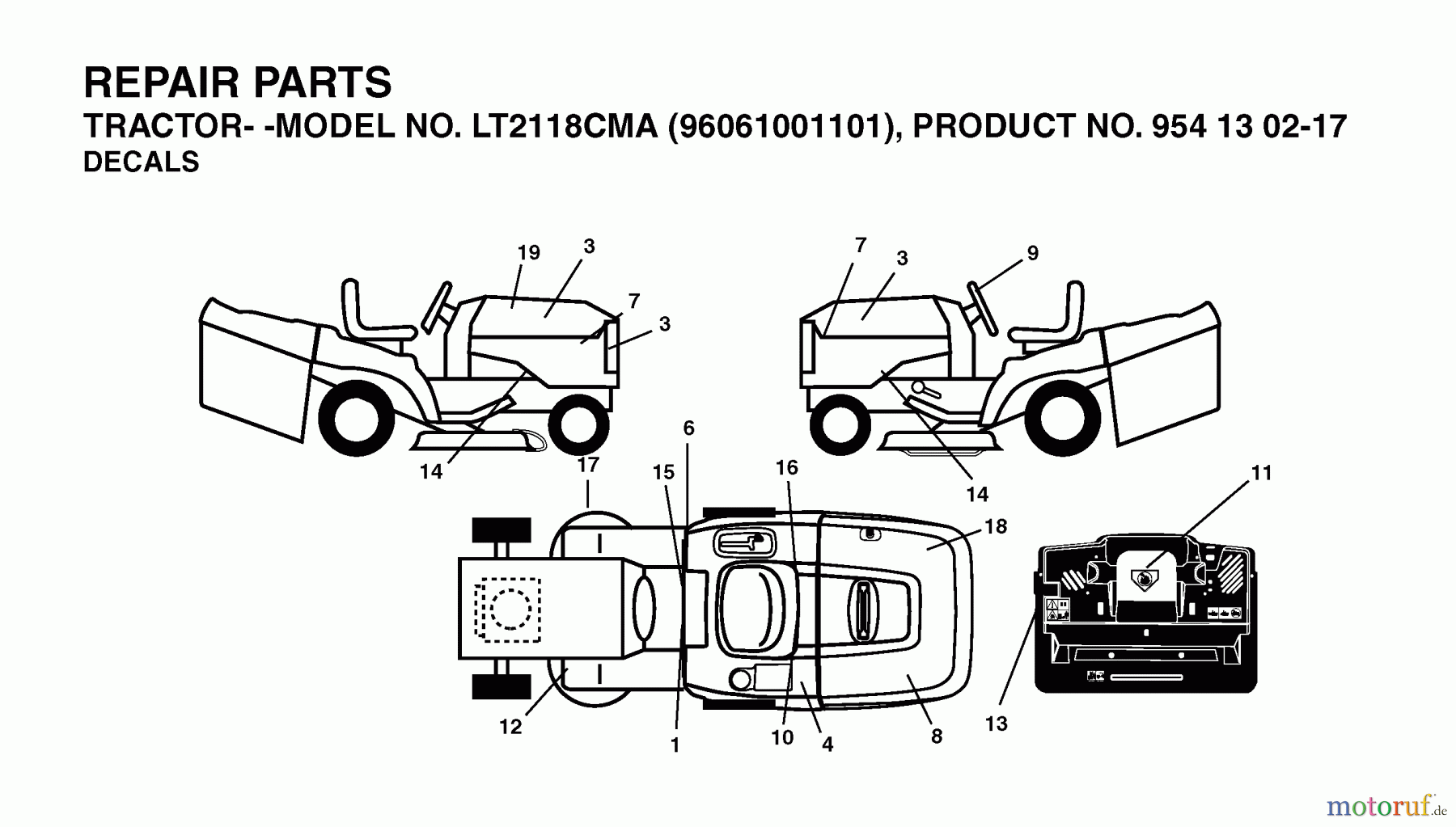  Jonsered Rasen  und Garten Traktoren LT2118 CMA (96061001101) - Jonsered Lawn & Garden Tractor (2005-04) DECALS