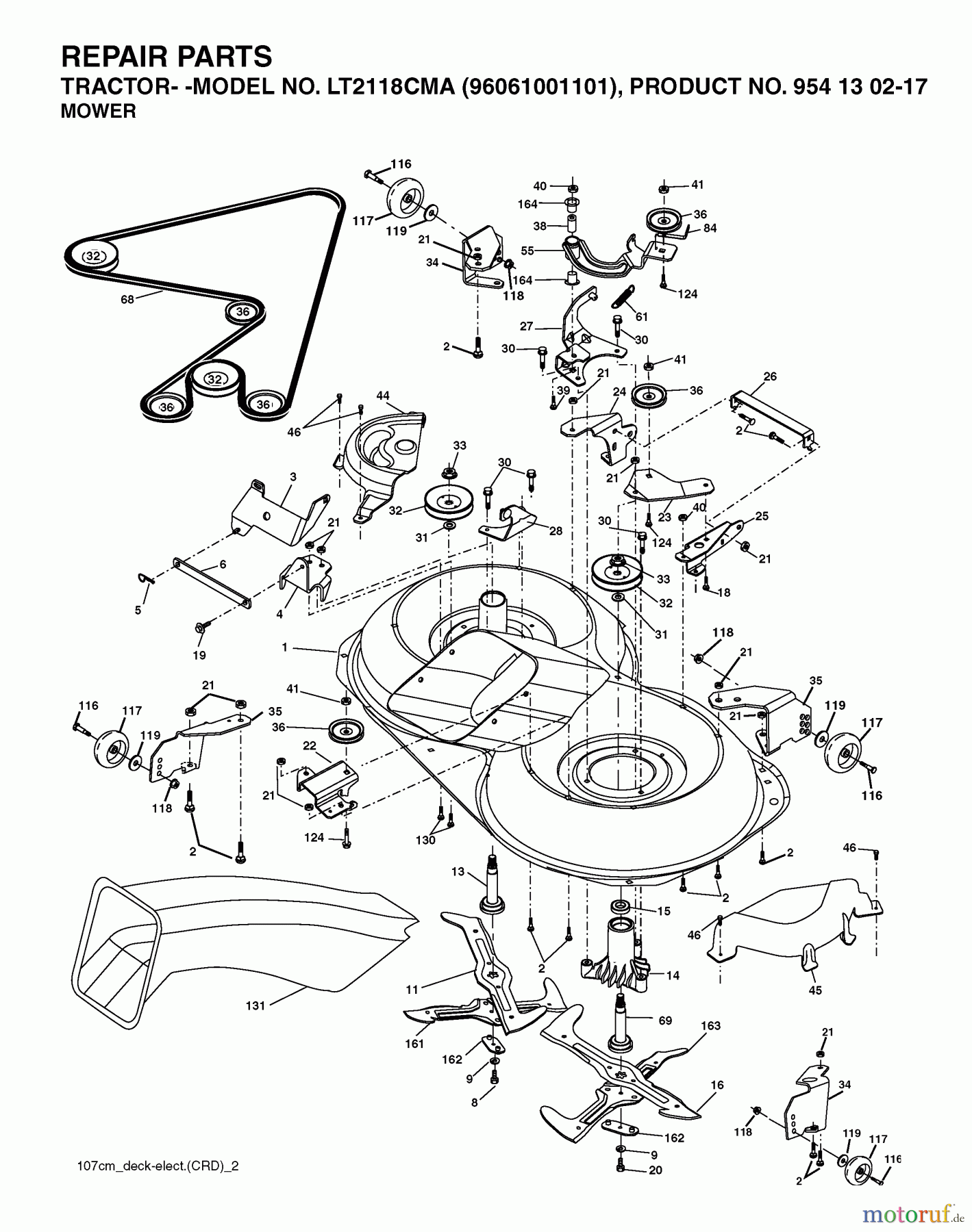 Jonsered Rasen und Garten Traktoren LT2118 CMA (96061001101) - Jonsered Lawn & Garden Tractor (2005-04) MOWER DECK / CUTTING DECK