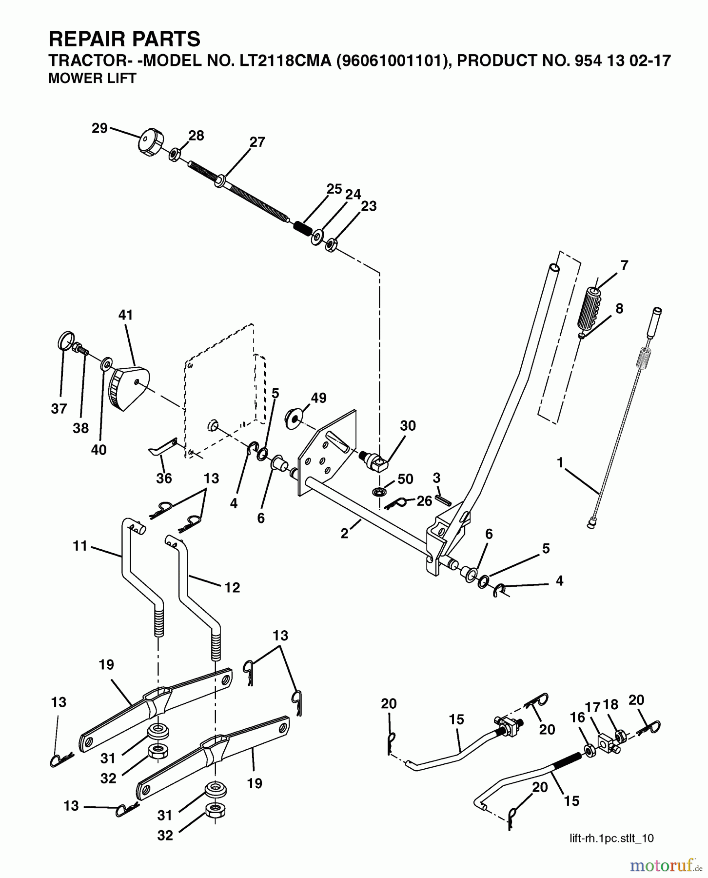 Jonsered Rasen und Garten Traktoren LT2118 CMA (96061001101) - Jonsered Lawn & Garden Tractor (2005-04) MOWER LIFT / DECK LIFT