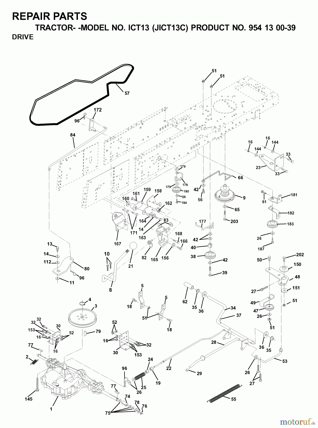 Jonsered Rasen und Garten Traktoren ICT13 (JICT13C, 954130039) - Jonsered Lawn & Garden Tractor (2000-04) DRIVE