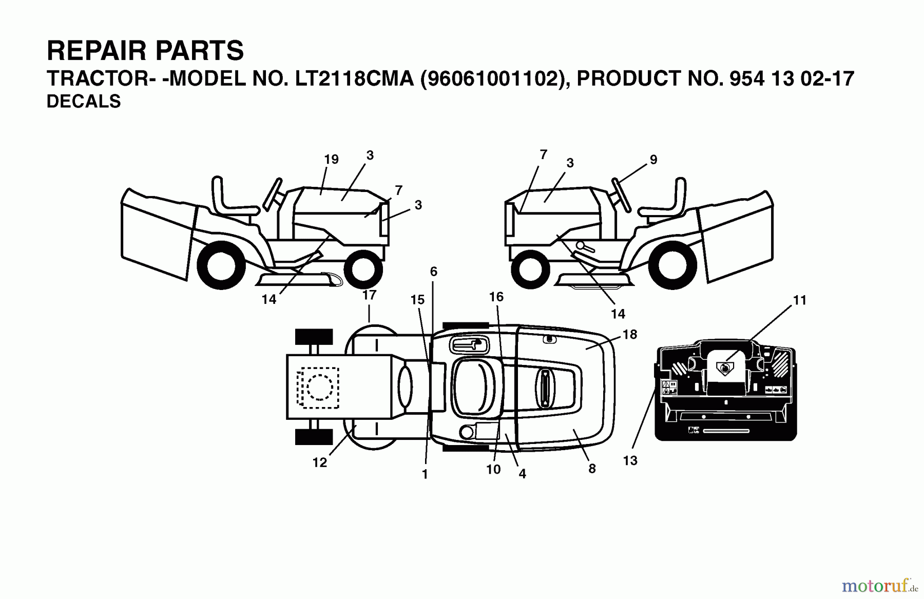 Jonsered Rasen  und Garten Traktoren LT2118 CMA (96061001102) - Jonsered Lawn & Garden Tractor (2005-05) DECALS