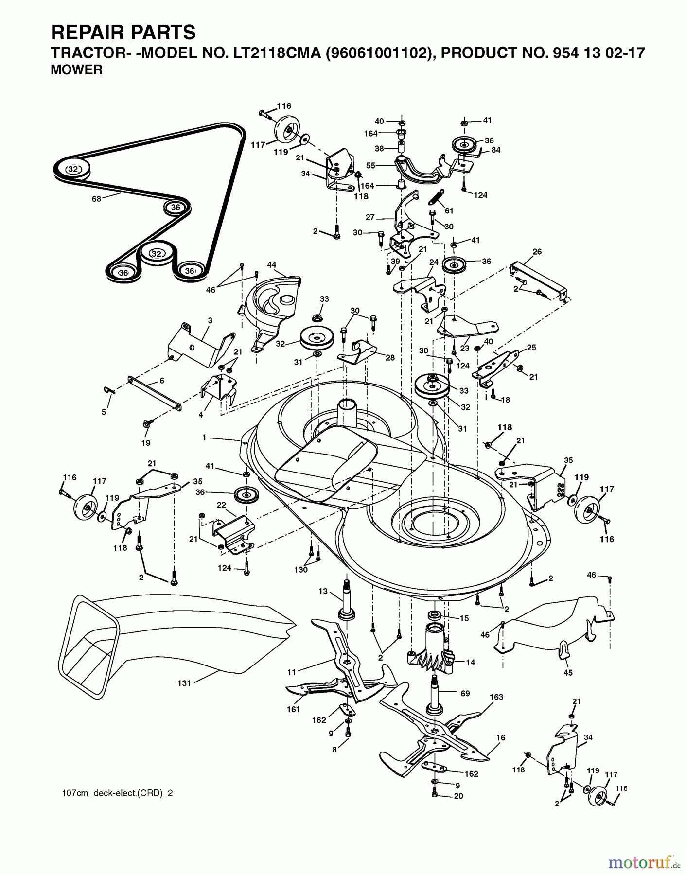  Jonsered Rasen  und Garten Traktoren LT2118 CMA (96061001102) - Jonsered Lawn & Garden Tractor (2005-05) MOWER DECK / CUTTING DECK