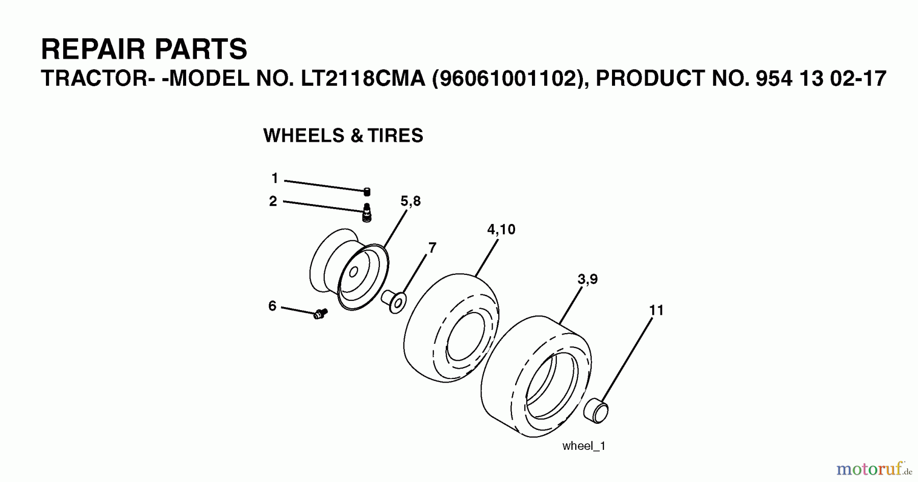 Jonsered Rasen und Garten Traktoren LT2118 CMA (96061001102) - Jonsered Lawn & Garden Tractor (2005-05) WHEELS TIRES