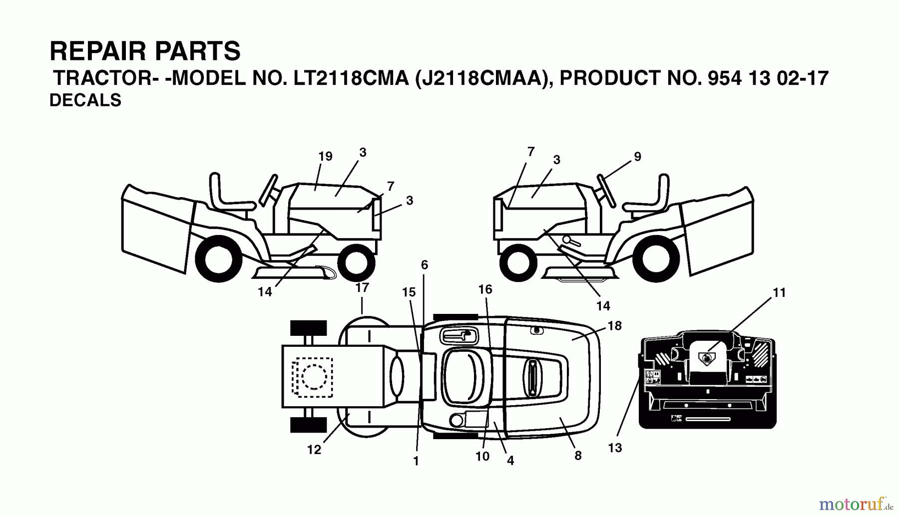 Jonsered Rasen und Garten Traktoren LT2118 CMA (J2118CMAA, 954130217) - Jonsered Lawn & Garden Tractor (2004-01) DECALS