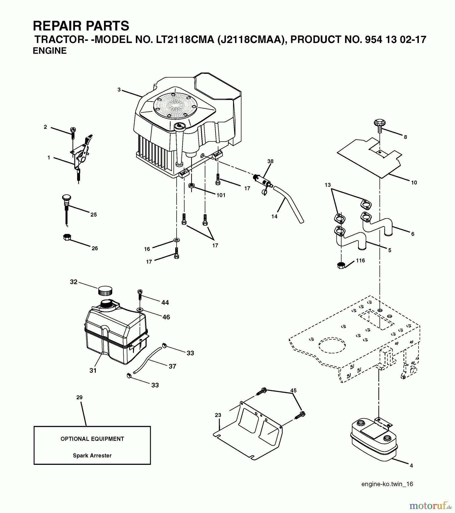 Jonsered Rasen und Garten Traktoren LT2118 CMA (J2118CMAA, 954130217) - Jonsered Lawn & Garden Tractor (2004-01) ENGINE