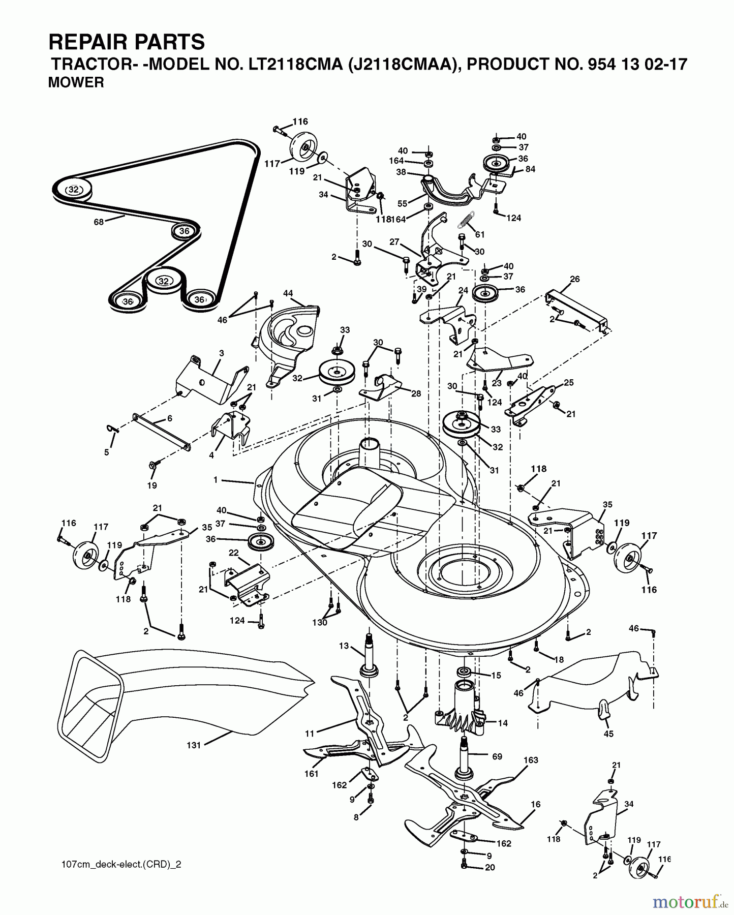 Jonsered Rasen und Garten Traktoren LT2118 CMA (J2118CMAA, 954130217) - Jonsered Lawn & Garden Tractor (2004-01) MOWER DECK / CUTTING DECK
