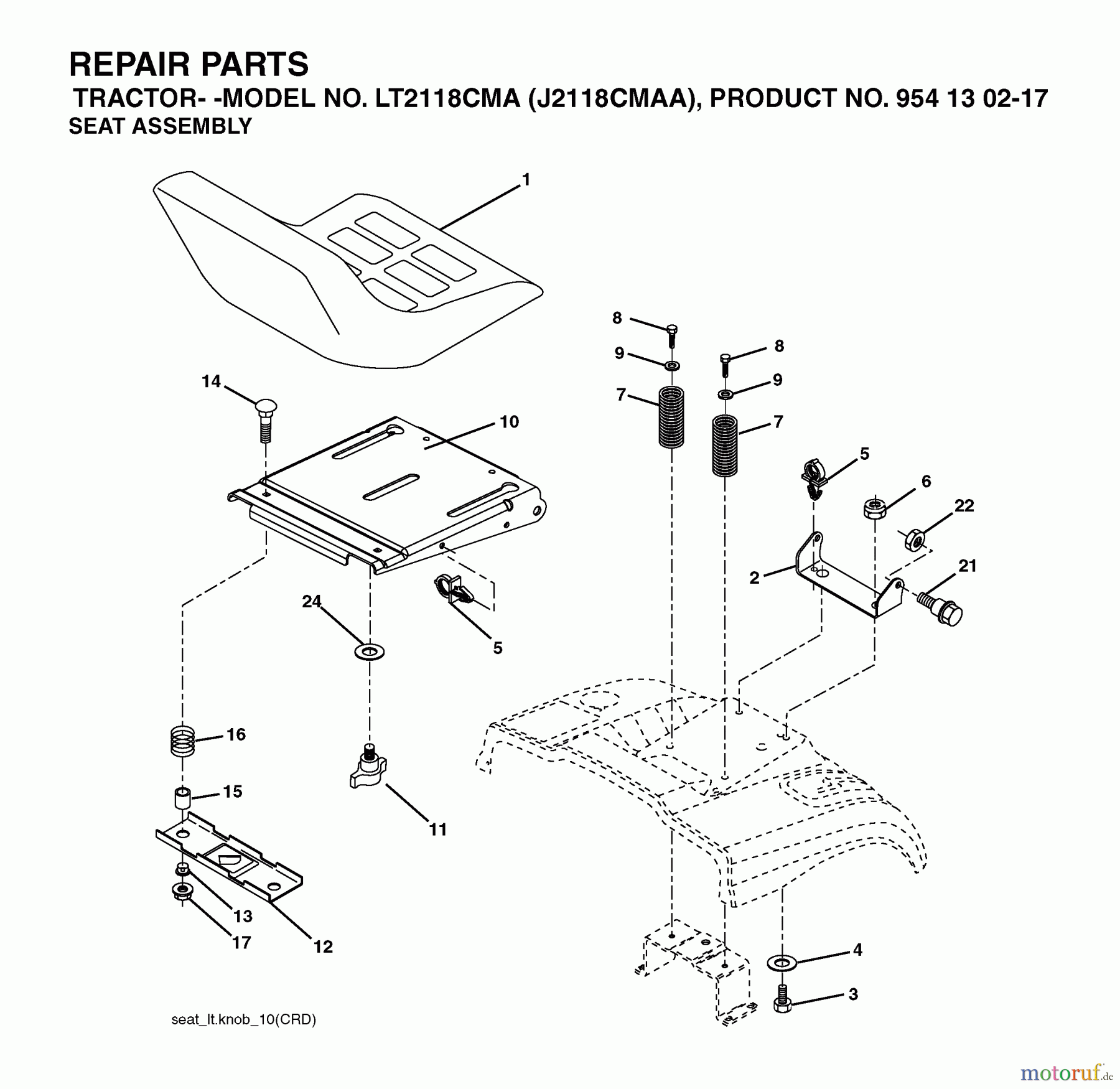 Jonsered Rasen und Garten Traktoren LT2118 CMA (J2118CMAA, 954130217) - Jonsered Lawn & Garden Tractor (2004-01) SEAT