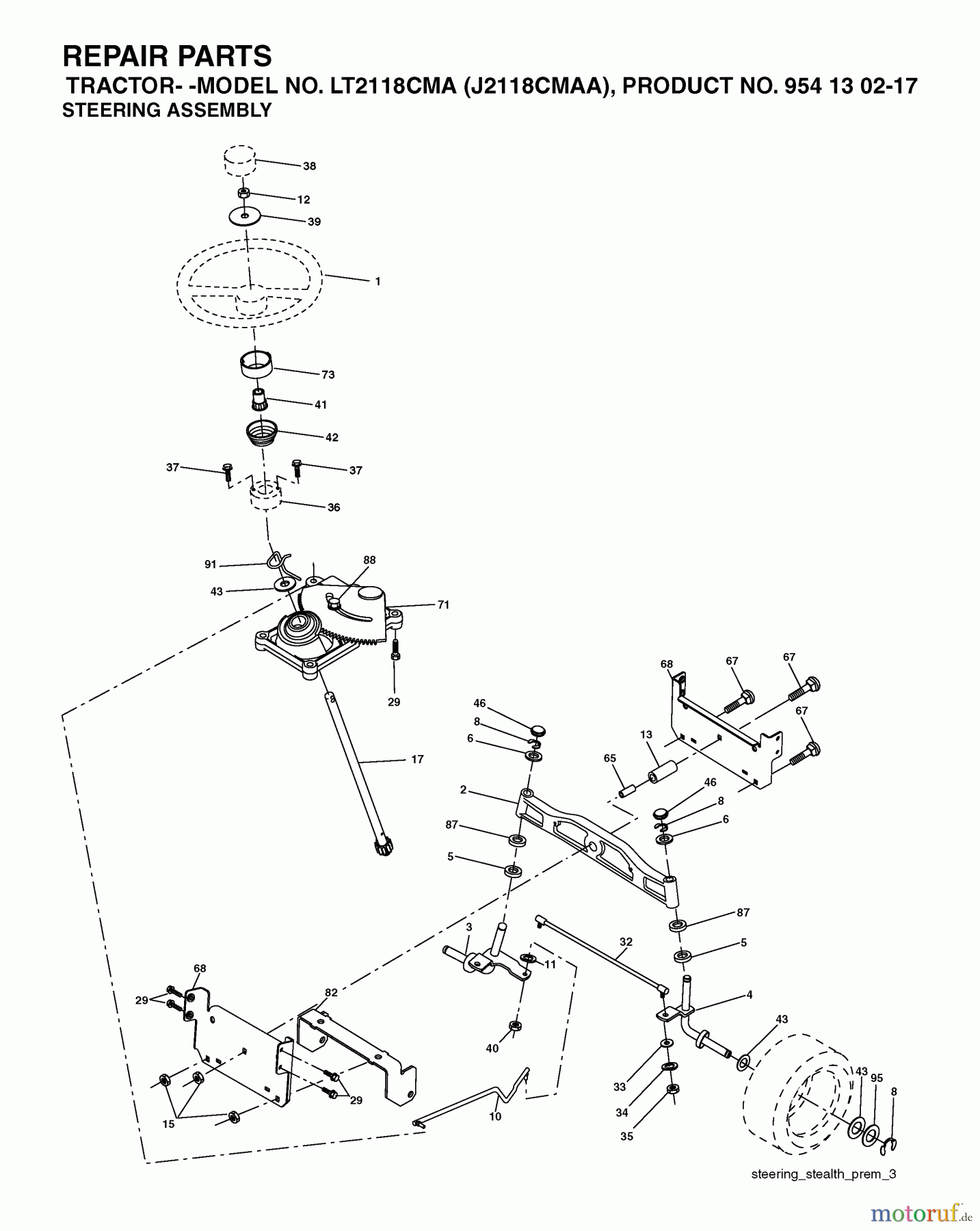 Jonsered Rasen und Garten Traktoren LT2118 CMA (J2118CMAA, 954130217) - Jonsered Lawn & Garden Tractor (2004-01) STEERING