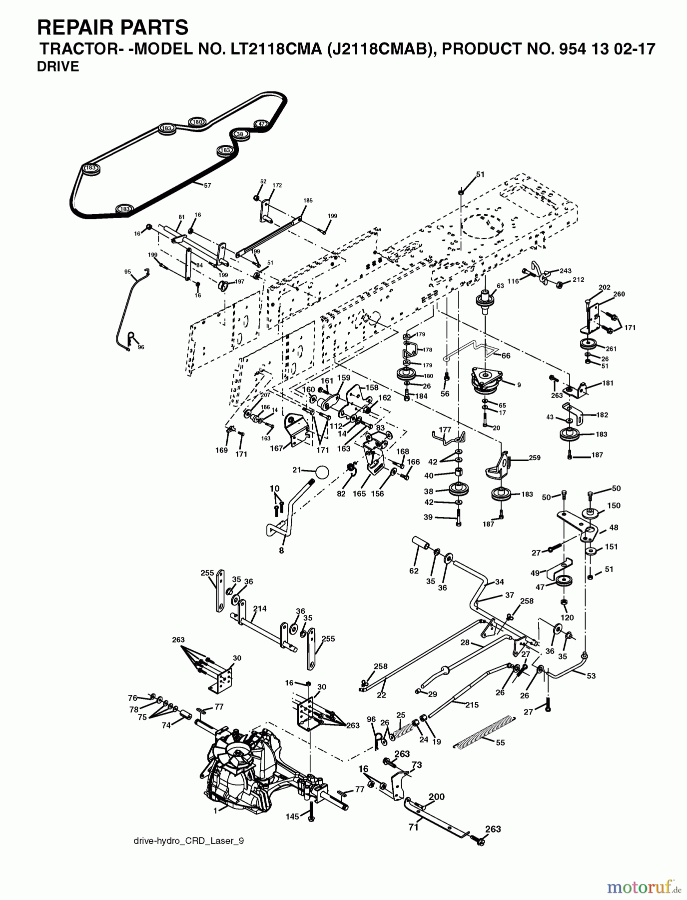 Jonsered Rasen  und Garten Traktoren LT2118 CMA (J2118CMAB, 954130217) - Jonsered Lawn & Garden Tractor (2004-06) DRIVE