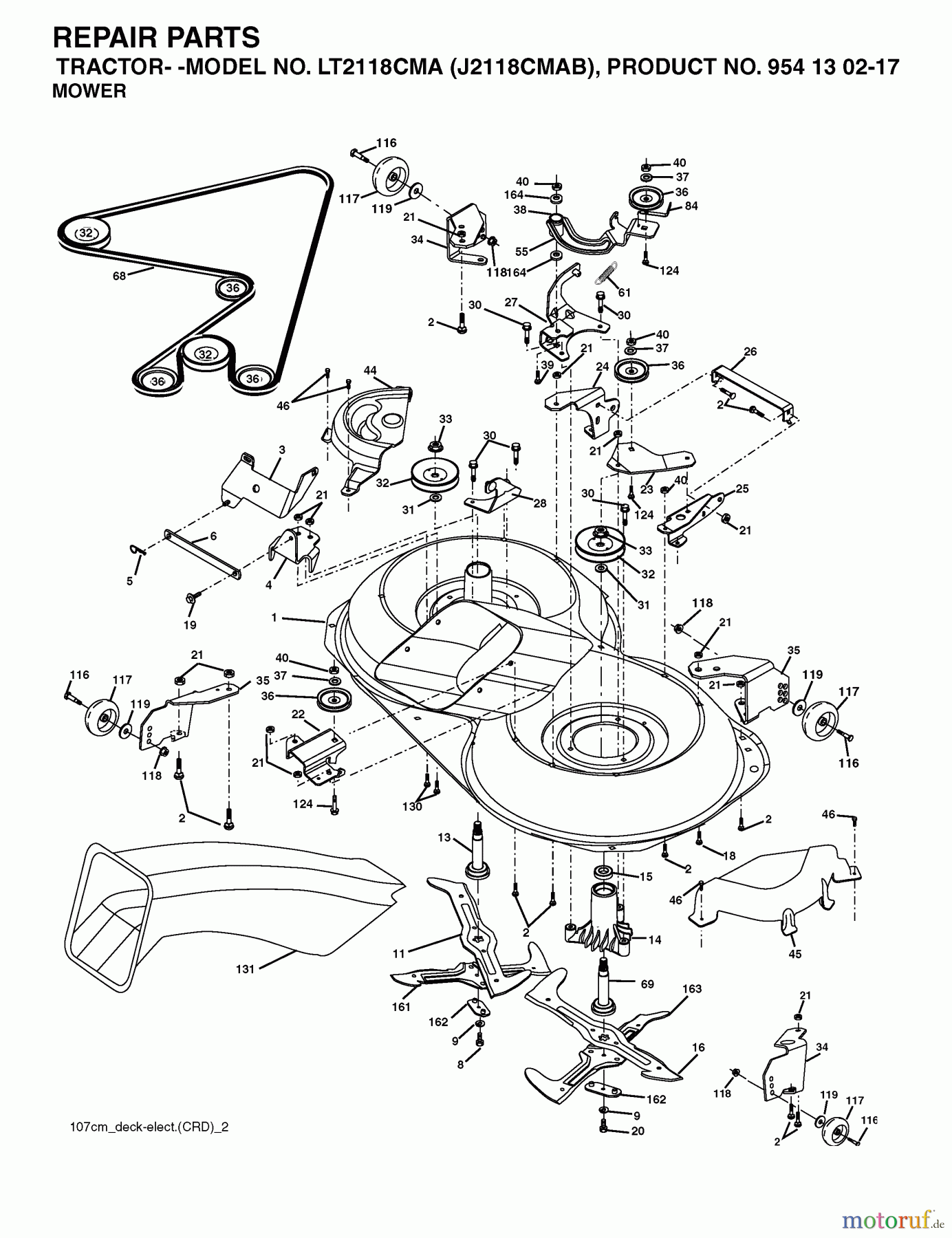 Jonsered Rasen und Garten Traktoren LT2118 CMA (J2118CMAB, 954130217) - Jonsered Lawn & Garden Tractor (2004-06) MOWER DECK / CUTTING DECK