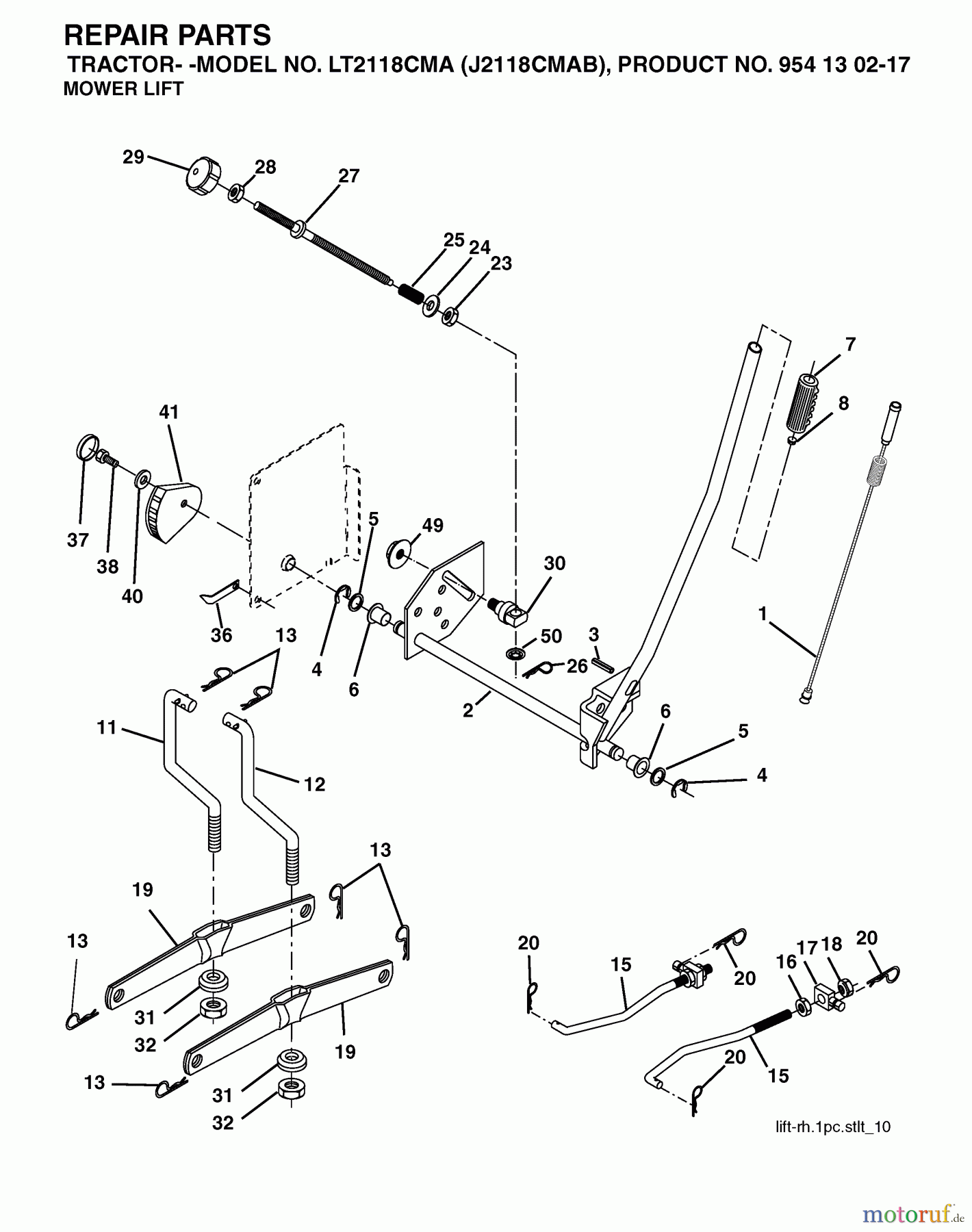 Jonsered Rasen und Garten Traktoren LT2118 CMA (J2118CMAB, 954130217) - Jonsered Lawn & Garden Tractor (2004-06) MOWER LIFT / DECK LIFT