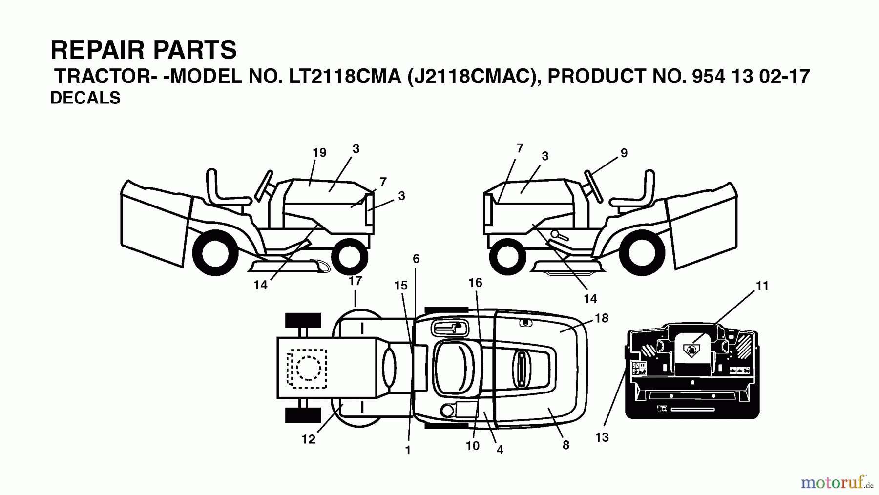 Jonsered Rasen und Garten Traktoren LT2118 CMA (J2118CMAC, 954130217) - Jonsered Lawn & Garden Tractor (2004-06) DECALS