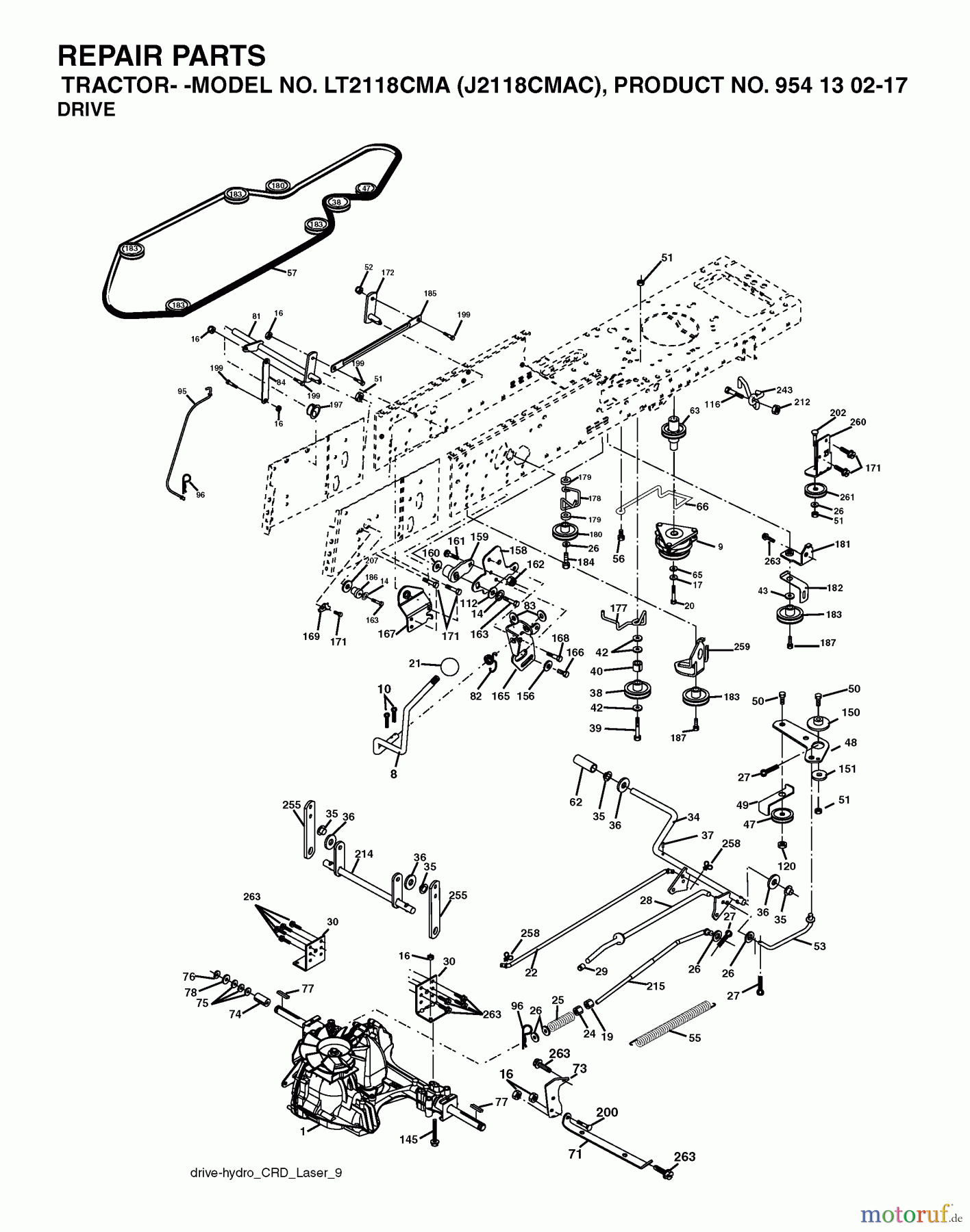  Jonsered Rasen  und Garten Traktoren LT2118 CMA (J2118CMAC, 954130217) - Jonsered Lawn & Garden Tractor (2004-06) DRIVE