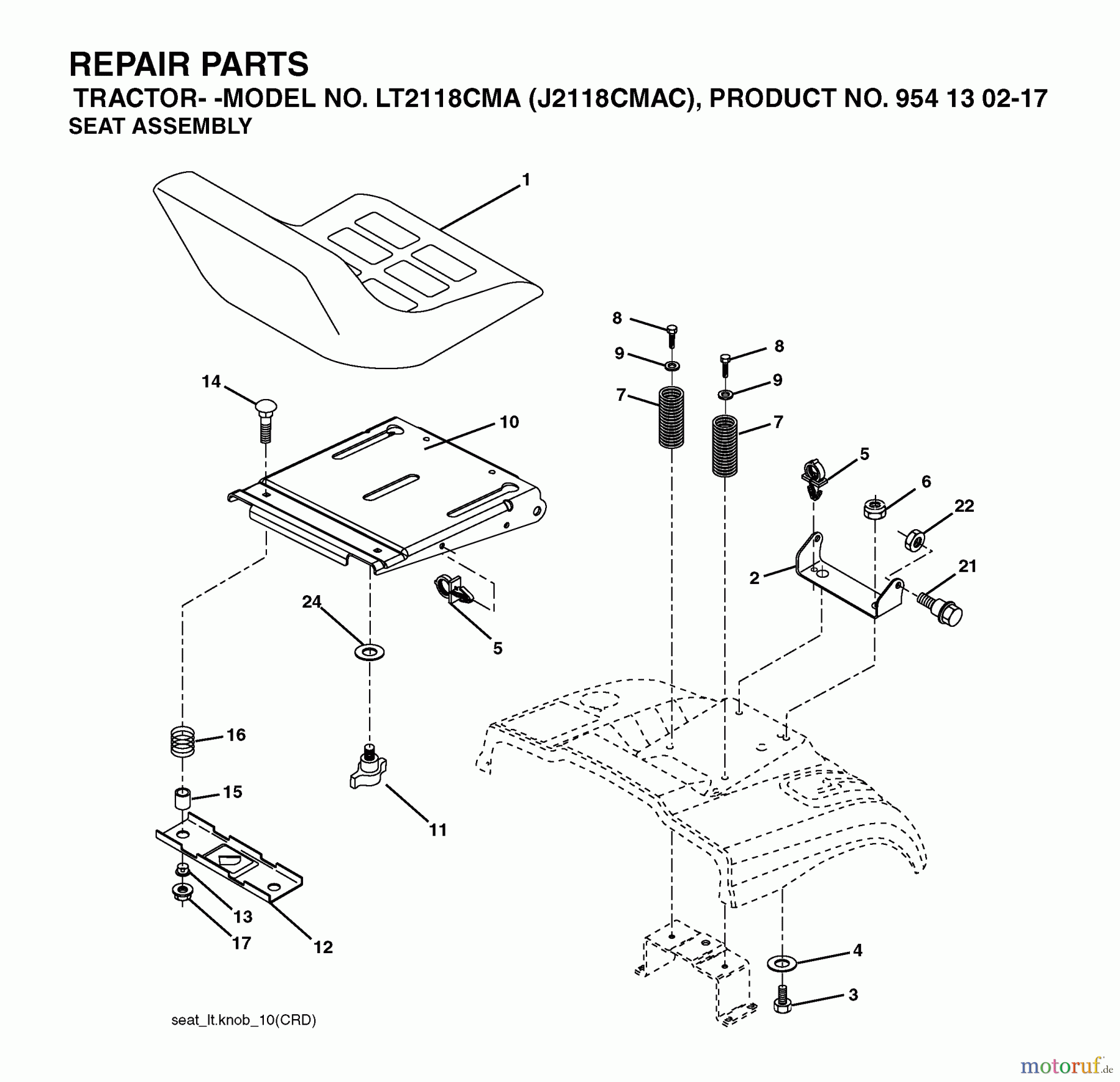 Jonsered Rasen und Garten Traktoren LT2118 CMA (J2118CMAC, 954130217) - Jonsered Lawn & Garden Tractor (2004-06) SEAT