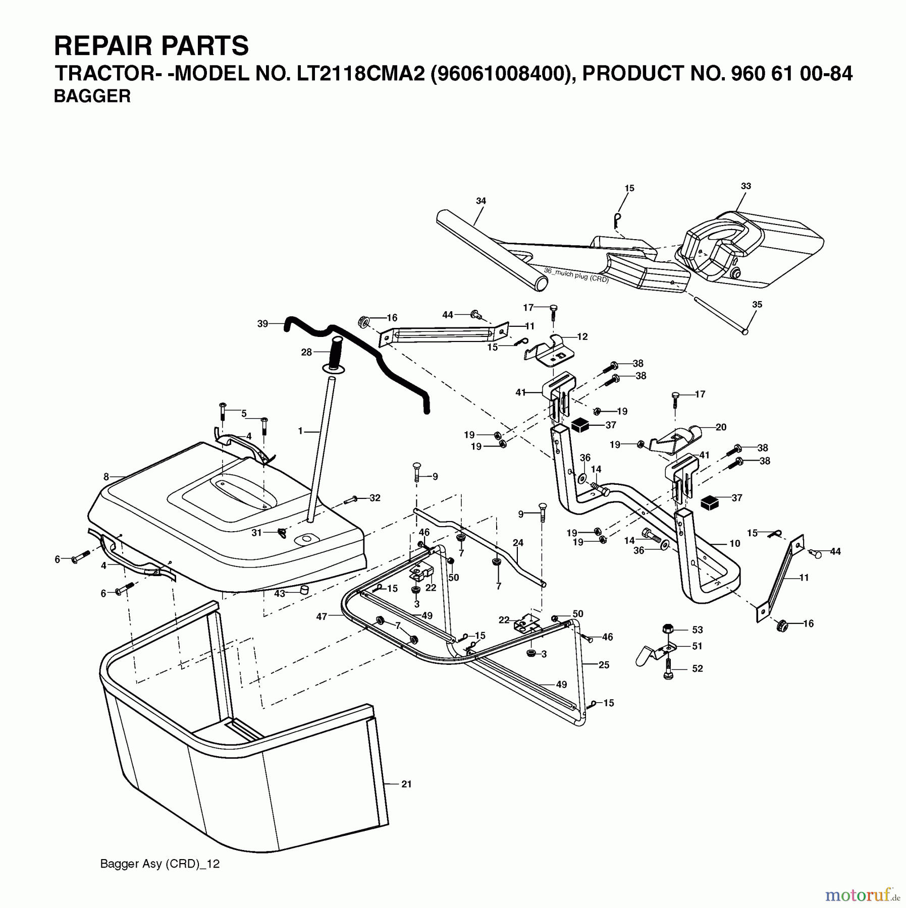 Jonsered Rasen und Garten Traktoren LT2118 CMA2 (96061008400) - Jonsered Lawn & Garden Tractor (2006-01) BAGGER