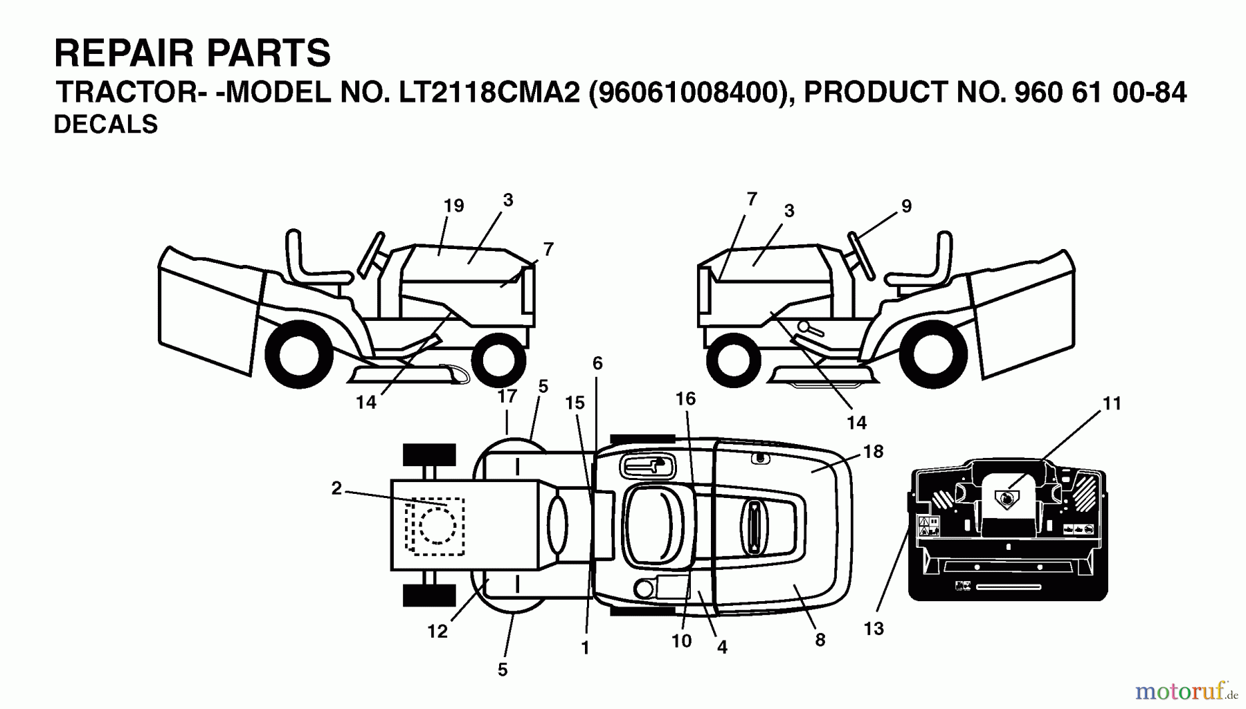 Jonsered Rasen und Garten Traktoren LT2118 CMA2 (96061008400) - Jonsered Lawn & Garden Tractor (2006-01) DECALS