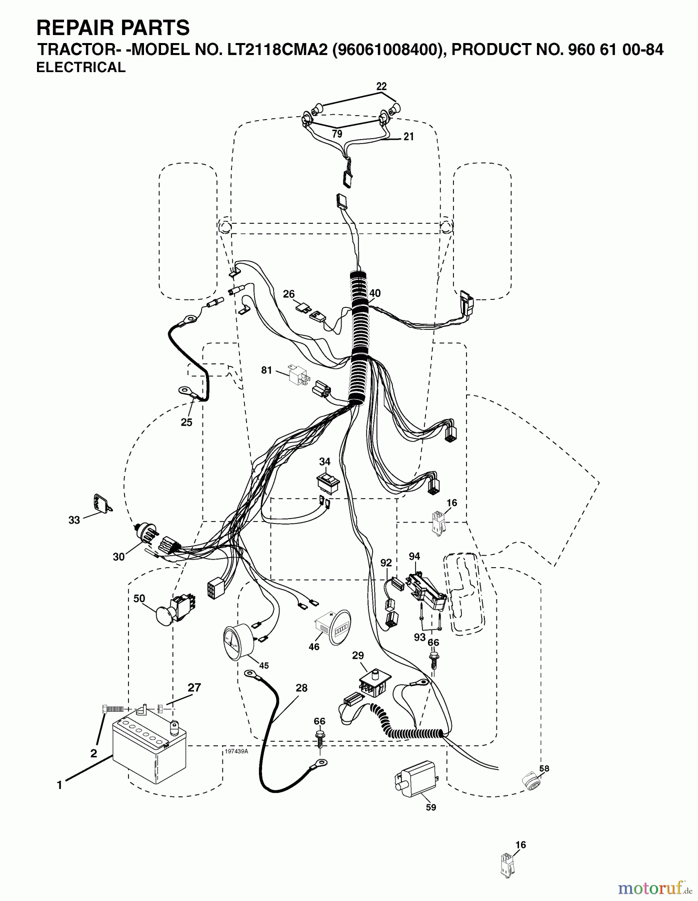 Jonsered Rasen und Garten Traktoren LT2118 CMA2 (96061008400) - Jonsered Lawn & Garden Tractor (2006-01) ELECTRICAL