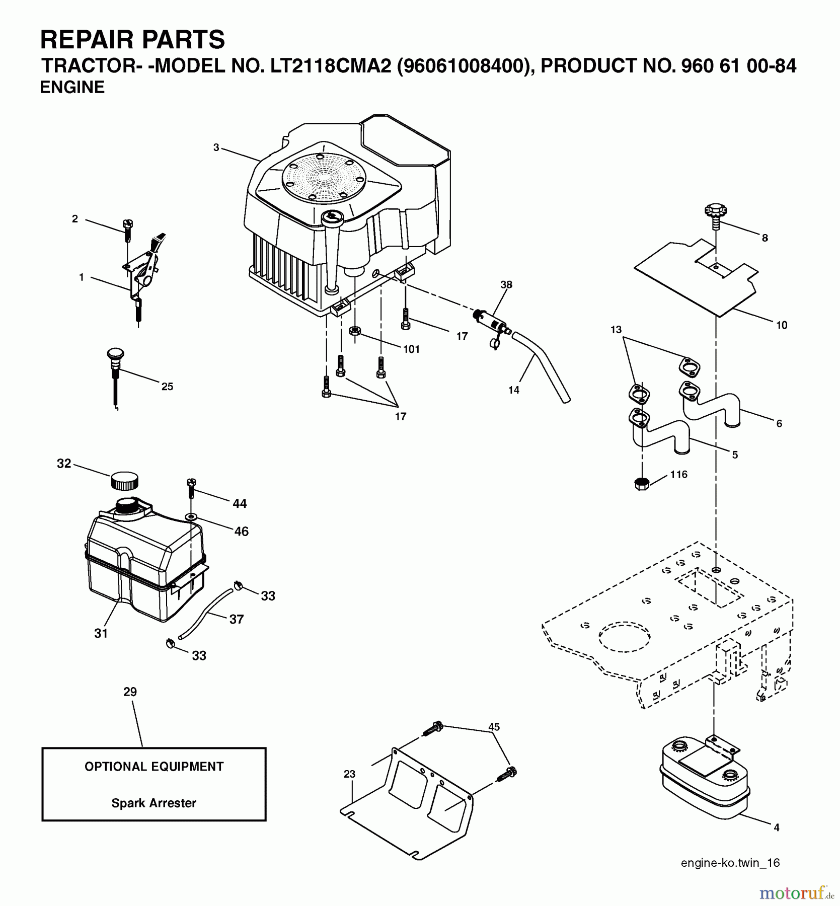 Jonsered Rasen und Garten Traktoren LT2118 CMA2 (96061008400) - Jonsered Lawn & Garden Tractor (2006-01) ENGINE