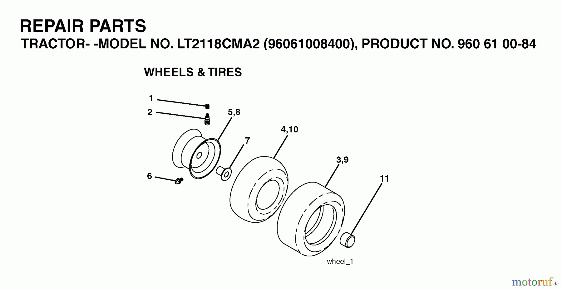 Jonsered Rasen und Garten Traktoren LT2118 CMA2 (96061008400) - Jonsered Lawn & Garden Tractor (2006-01) WHEELS TIRES
