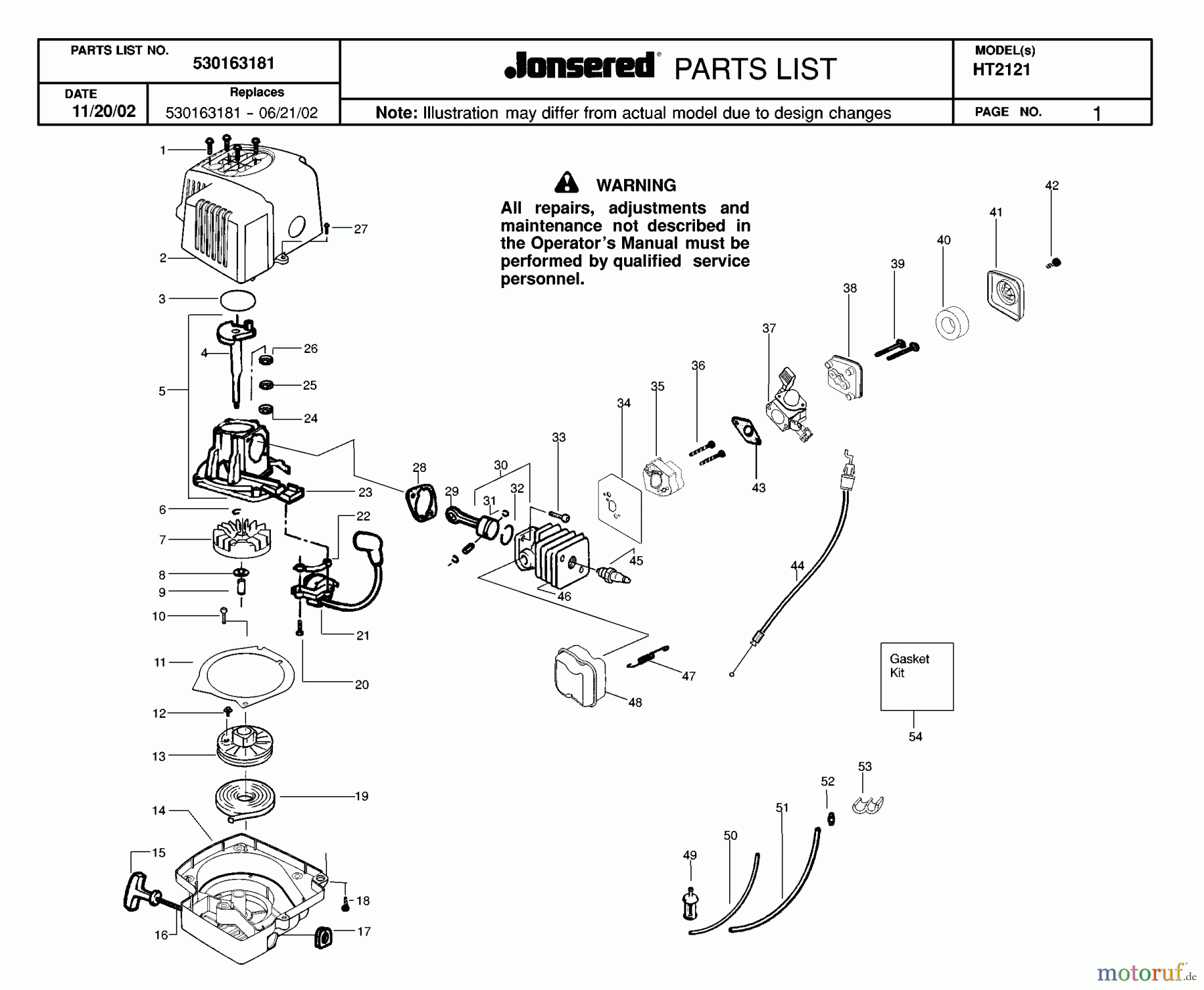 Jonsered Heckenscheren HT2121 - Jonsered Hedge Trimmer (2003-01) ENGINE