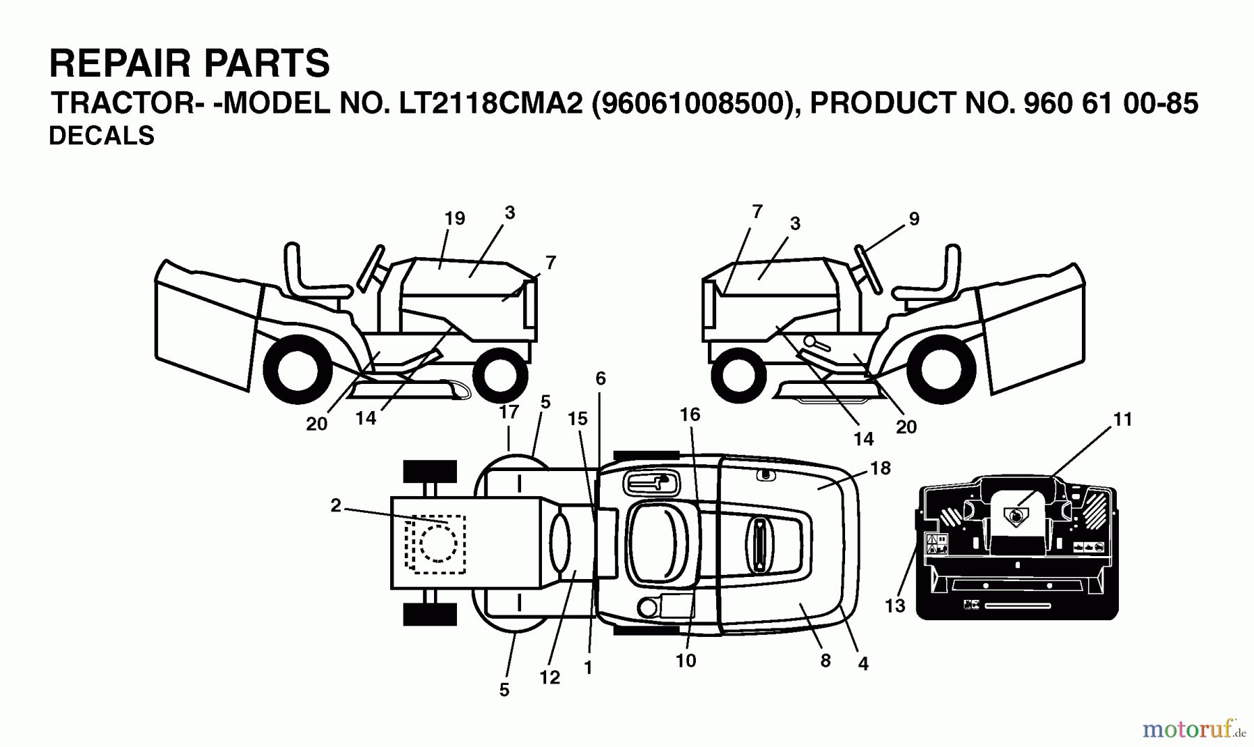 Jonsered Rasen und Garten Traktoren LT2118 CMA2 (96061008500) - Jonsered Lawn & Garden Tractor (2006-04) DECALS