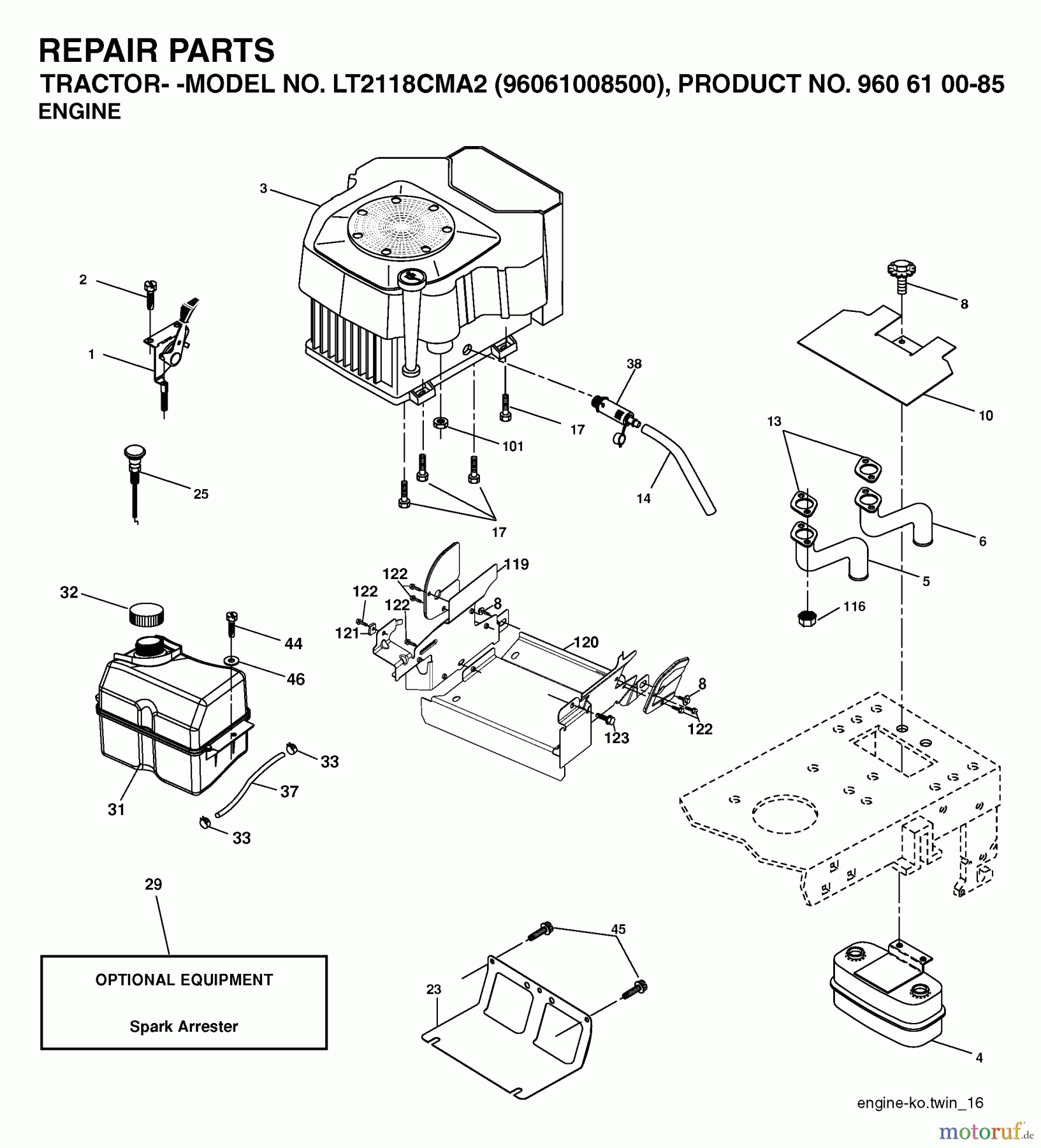 Jonsered Rasen und Garten Traktoren LT2118 CMA2 (96061008500) - Jonsered Lawn & Garden Tractor (2006-04) ENGINE CUTTING EQUIPMENT