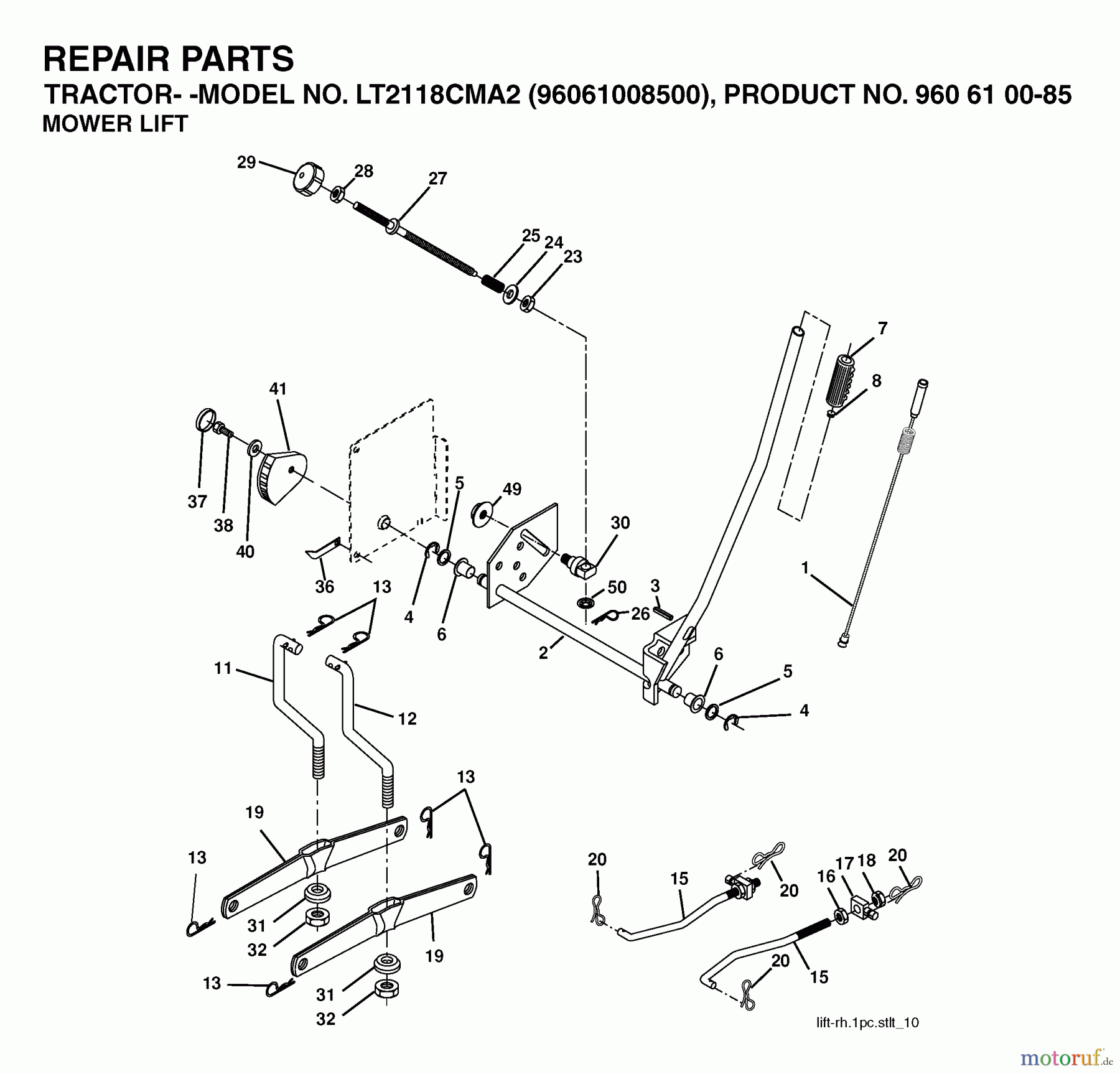 Jonsered Rasen und Garten Traktoren LT2118 CMA2 (96061008500) - Jonsered Lawn & Garden Tractor (2006-04) MOWER LIFT / DECK LIFT