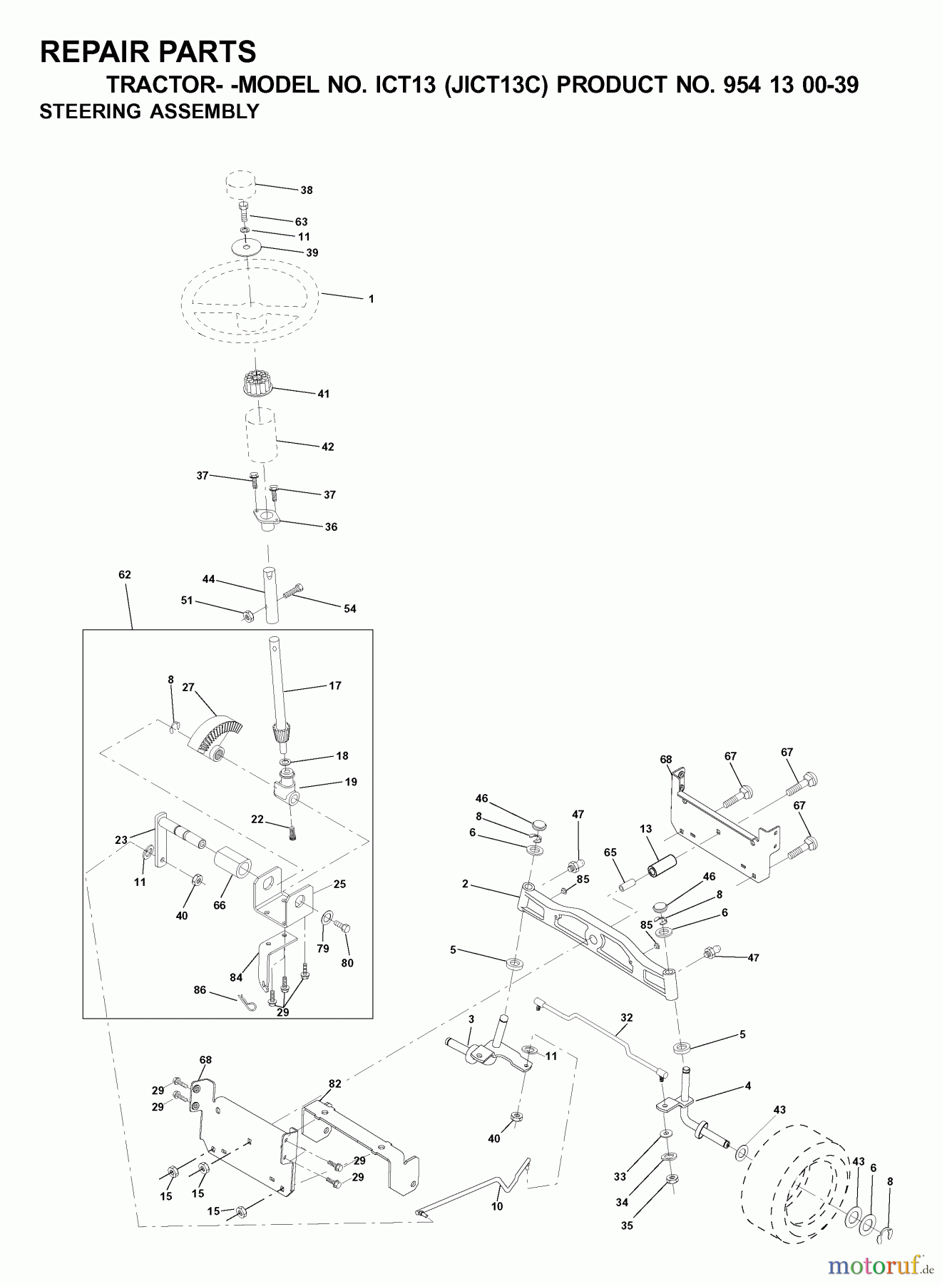 Jonsered Rasen und Garten Traktoren ICT13 (JICT13C, 954130039) - Jonsered Lawn & Garden Tractor (2000-04) STEERING