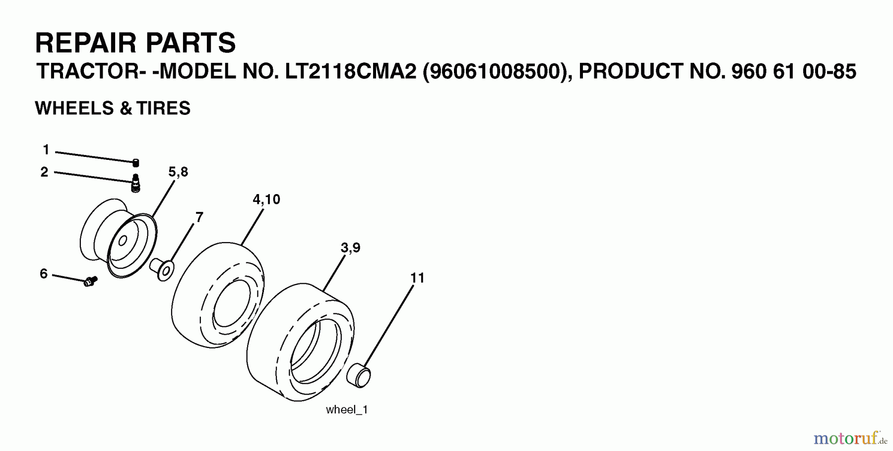 Jonsered Rasen  und Garten Traktoren LT2118 CMA2 (96061008500) - Jonsered Lawn & Garden Tractor (2006-04) WHEELS TIRES