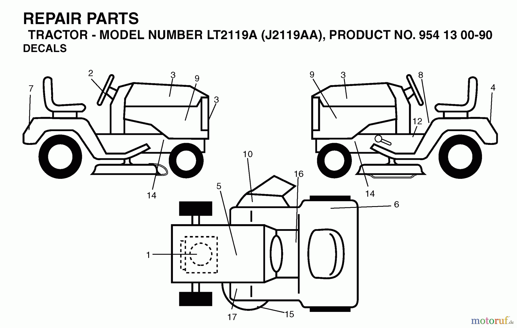  Jonsered Rasen  und Garten Traktoren LT2119 A (J2119AA, 954130090) - Jonsered Lawn & Garden Tractor (2003-01) DECALS