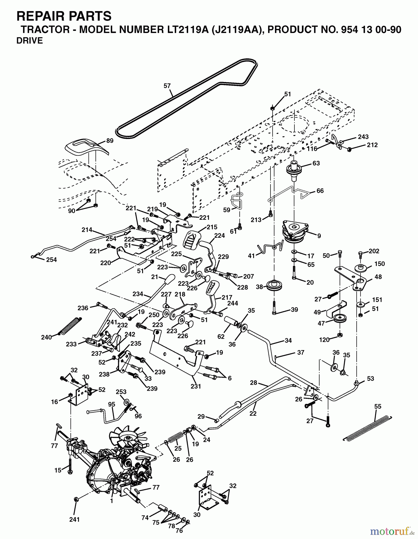 Jonsered Rasen und Garten Traktoren LT2119 A (J2119AA, 954130090) - Jonsered Lawn & Garden Tractor (2003-01) DRIVE