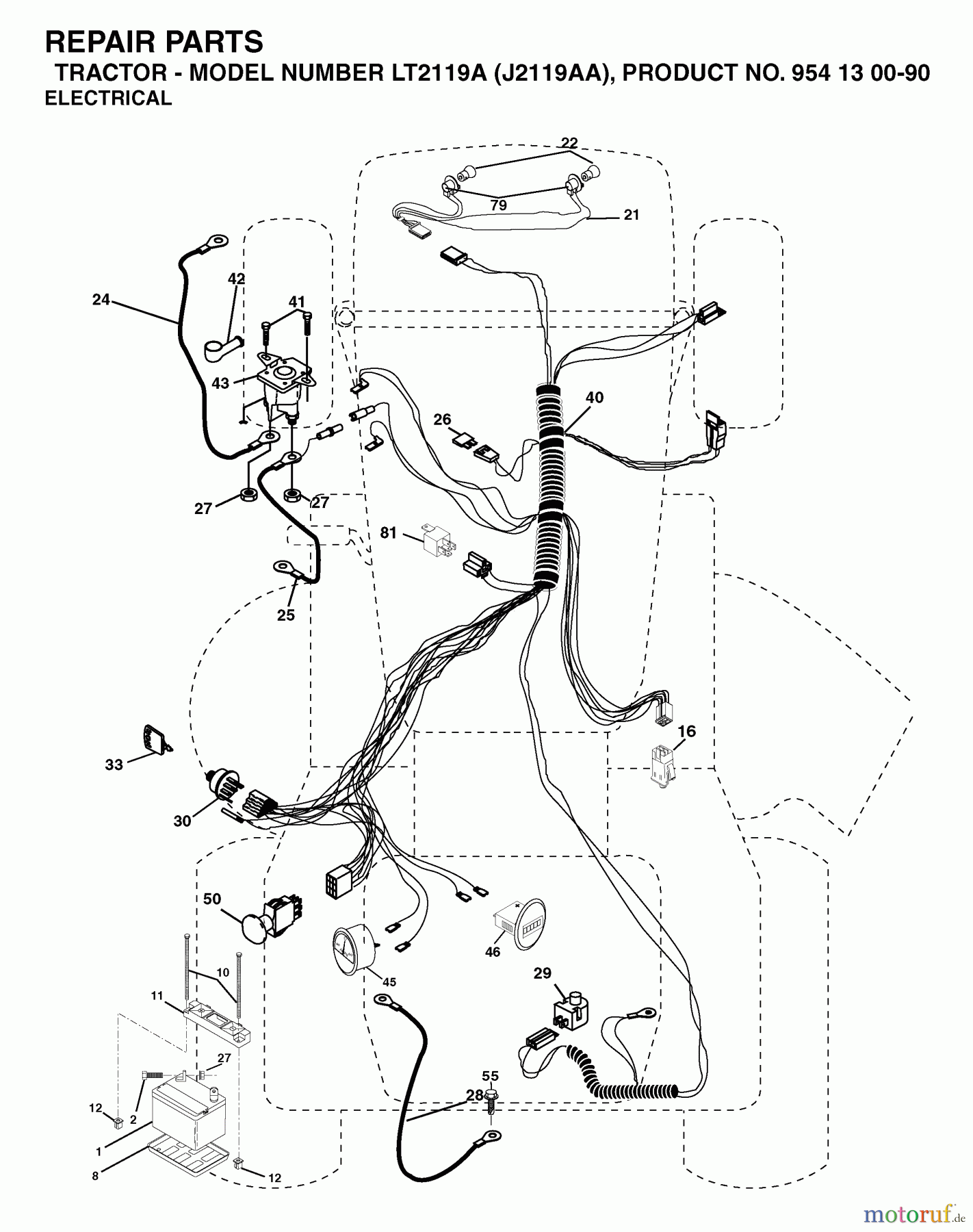 Jonsered Rasen  und Garten Traktoren LT2119 A (J2119AA, 954130090) - Jonsered Lawn & Garden Tractor (2003-01) ELECTRICAL