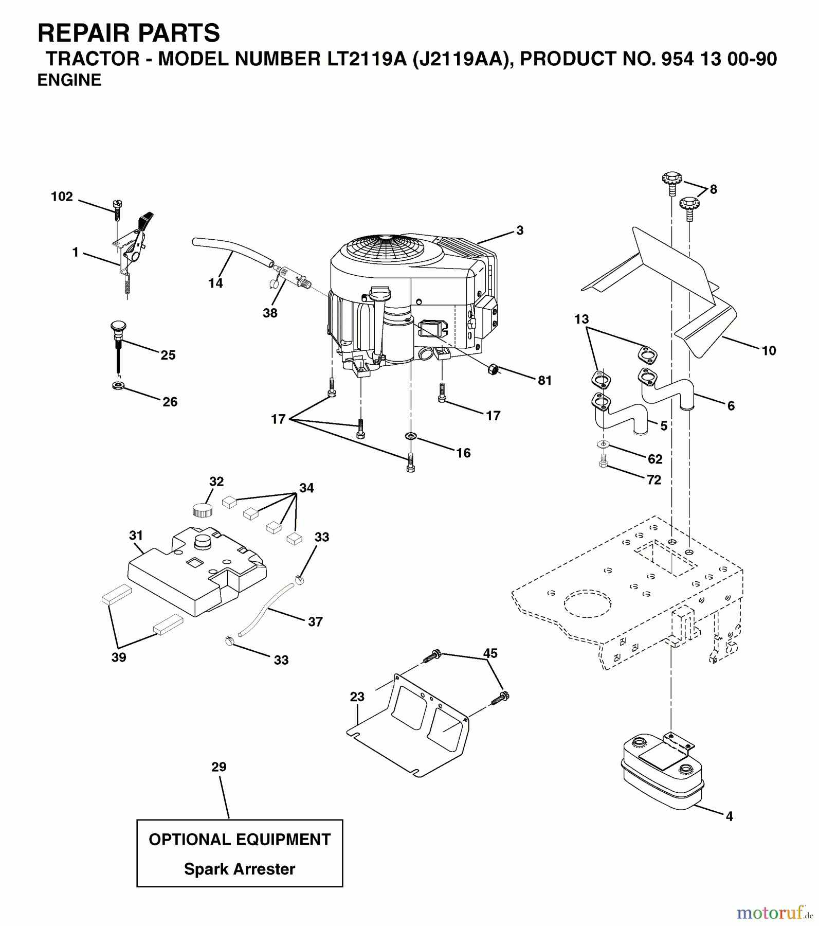 Jonsered Rasen und Garten Traktoren LT2119 A (J2119AA, 954130090) - Jonsered Lawn & Garden Tractor (2003-01) ENGINE