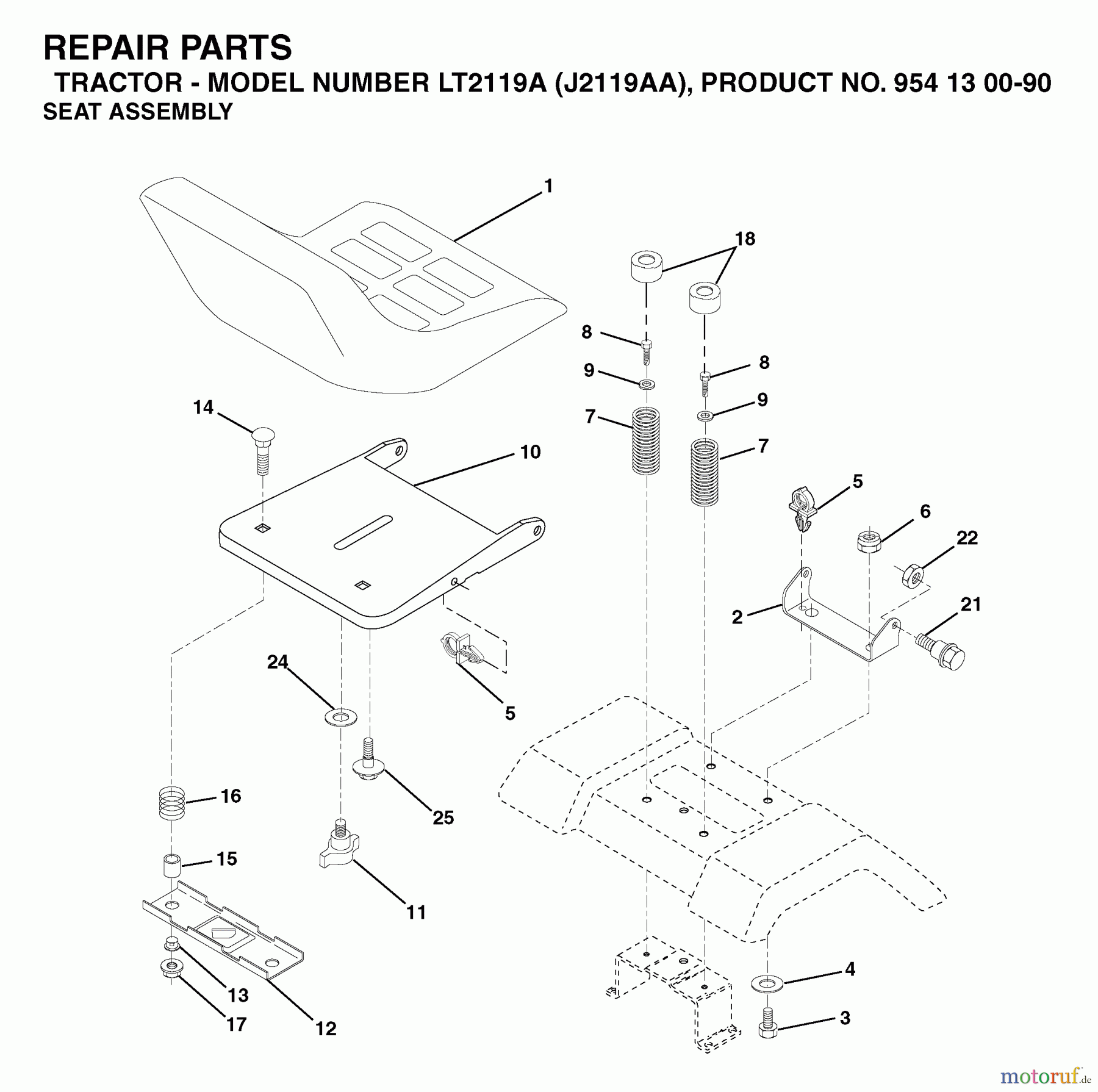 Jonsered Rasen und Garten Traktoren LT2119 A (J2119AA, 954130090) - Jonsered Lawn & Garden Tractor (2003-01) SEAT