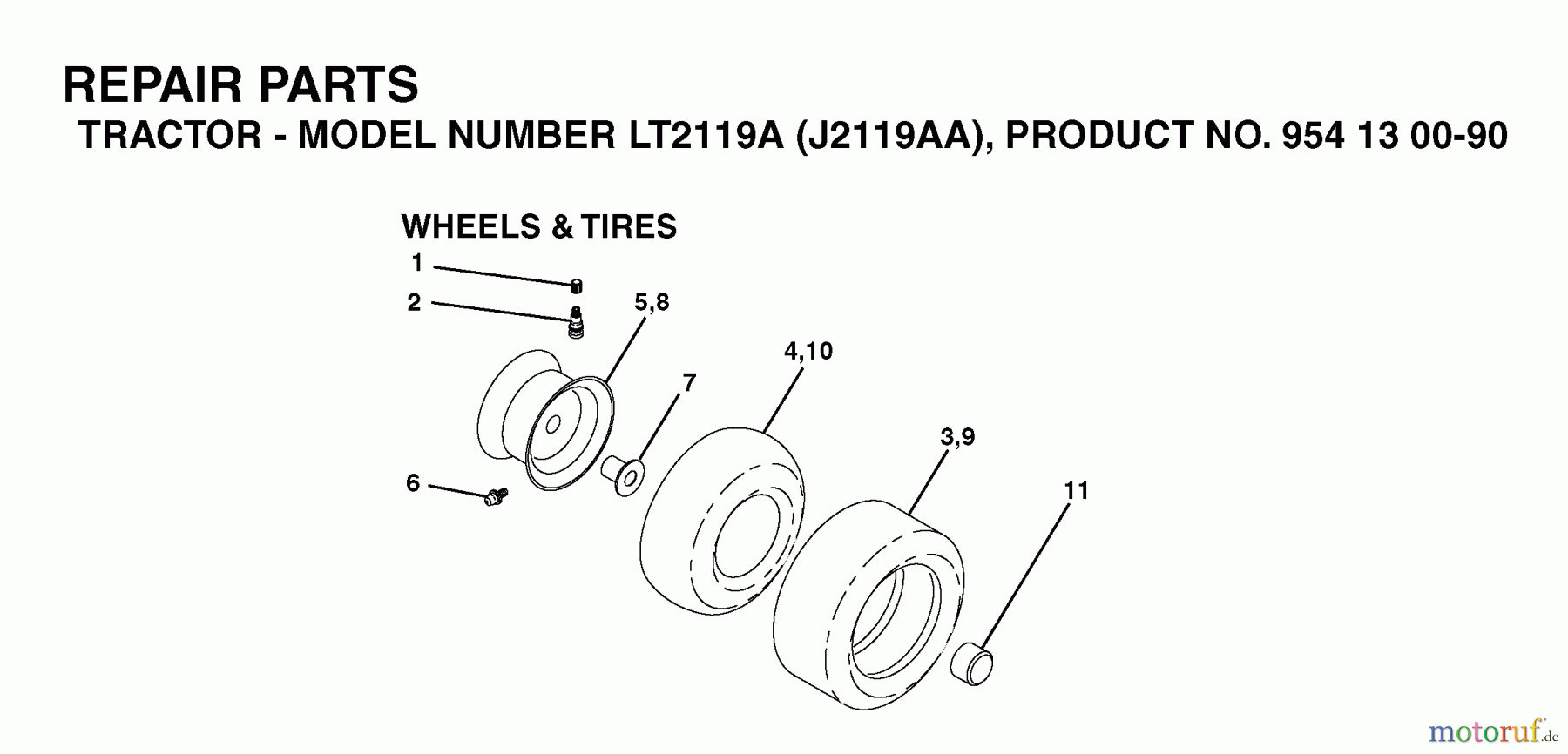  Jonsered Rasen  und Garten Traktoren LT2119 A (J2119AA, 954130090) - Jonsered Lawn & Garden Tractor (2003-01) WHEELS TIRES