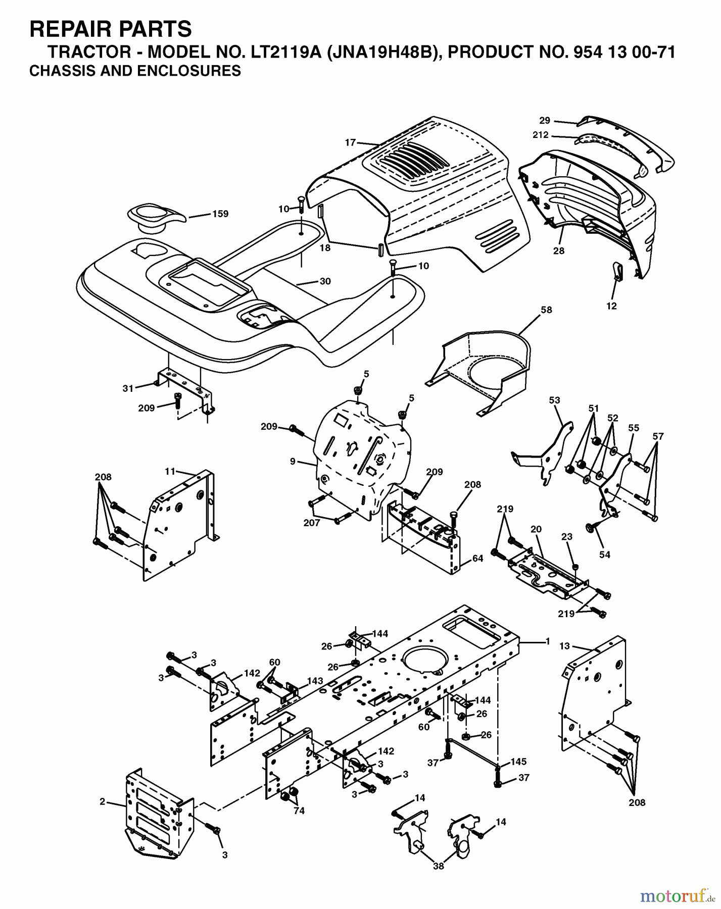 Jonsered Rasen und Garten Traktoren LT2119 A (JNA19H48B, 954130071) - Jonsered Lawn & Garden Tractor (2003-05) CHASSIS ENCLOSURES