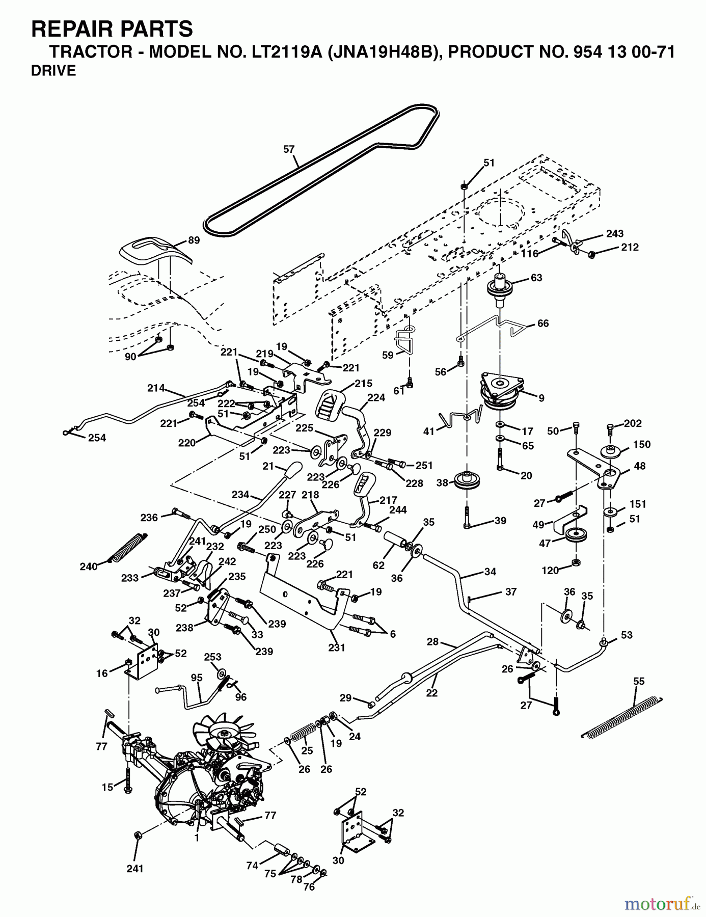 Jonsered Rasen und Garten Traktoren LT2119 A (JNA19H48B, 954130071) - Jonsered Lawn & Garden Tractor (2003-05) DRIVE