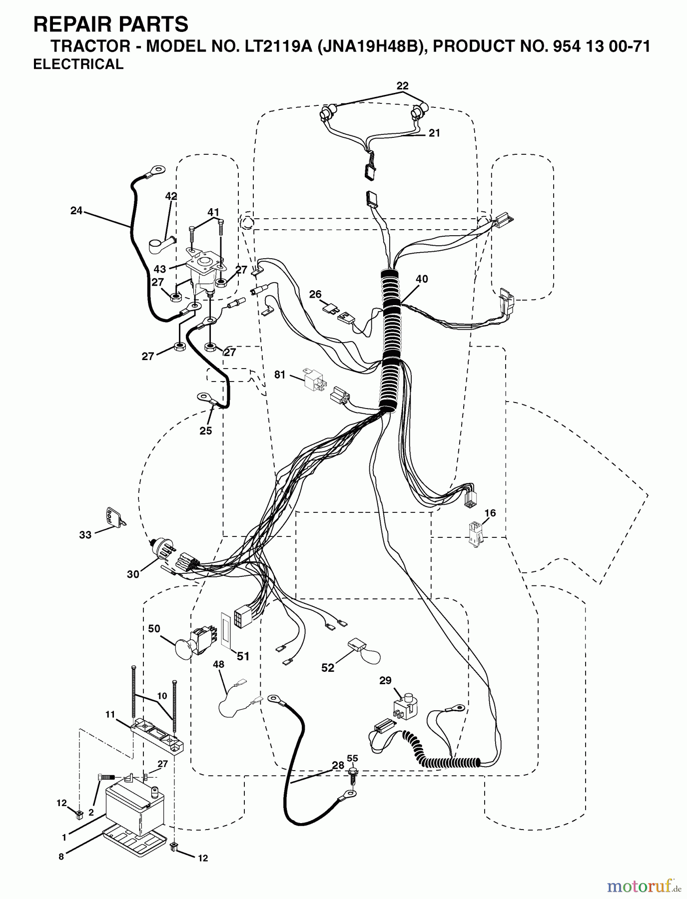 Jonsered Rasen und Garten Traktoren LT2119 A (JNA19H48B, 954130071) - Jonsered Lawn & Garden Tractor (2003-05) ELECTRICAL