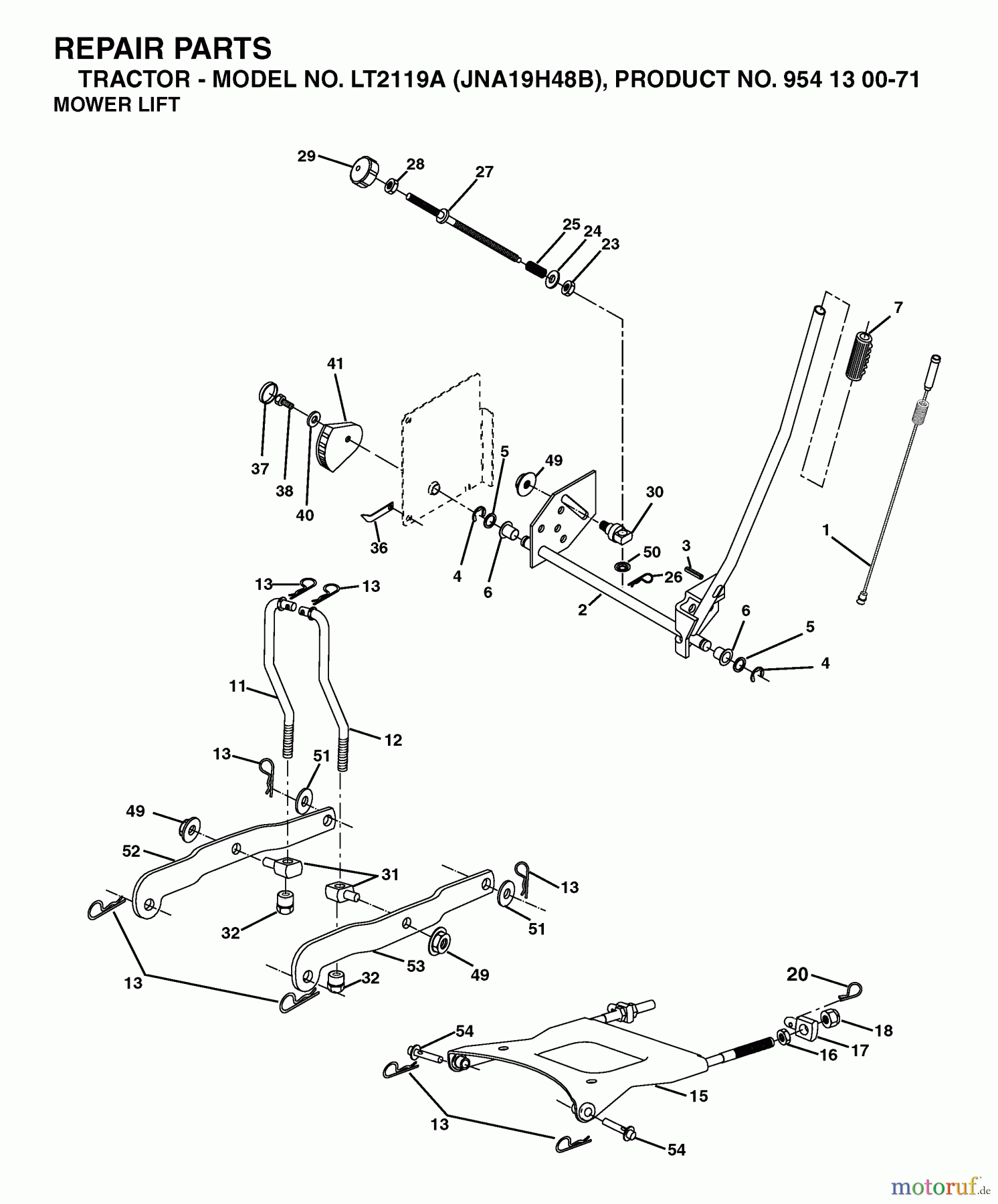 Jonsered Rasen und Garten Traktoren LT2119 A (JNA19H48B, 954130071) - Jonsered Lawn & Garden Tractor (2003-05) MOWER LIFT / DECK LIFT