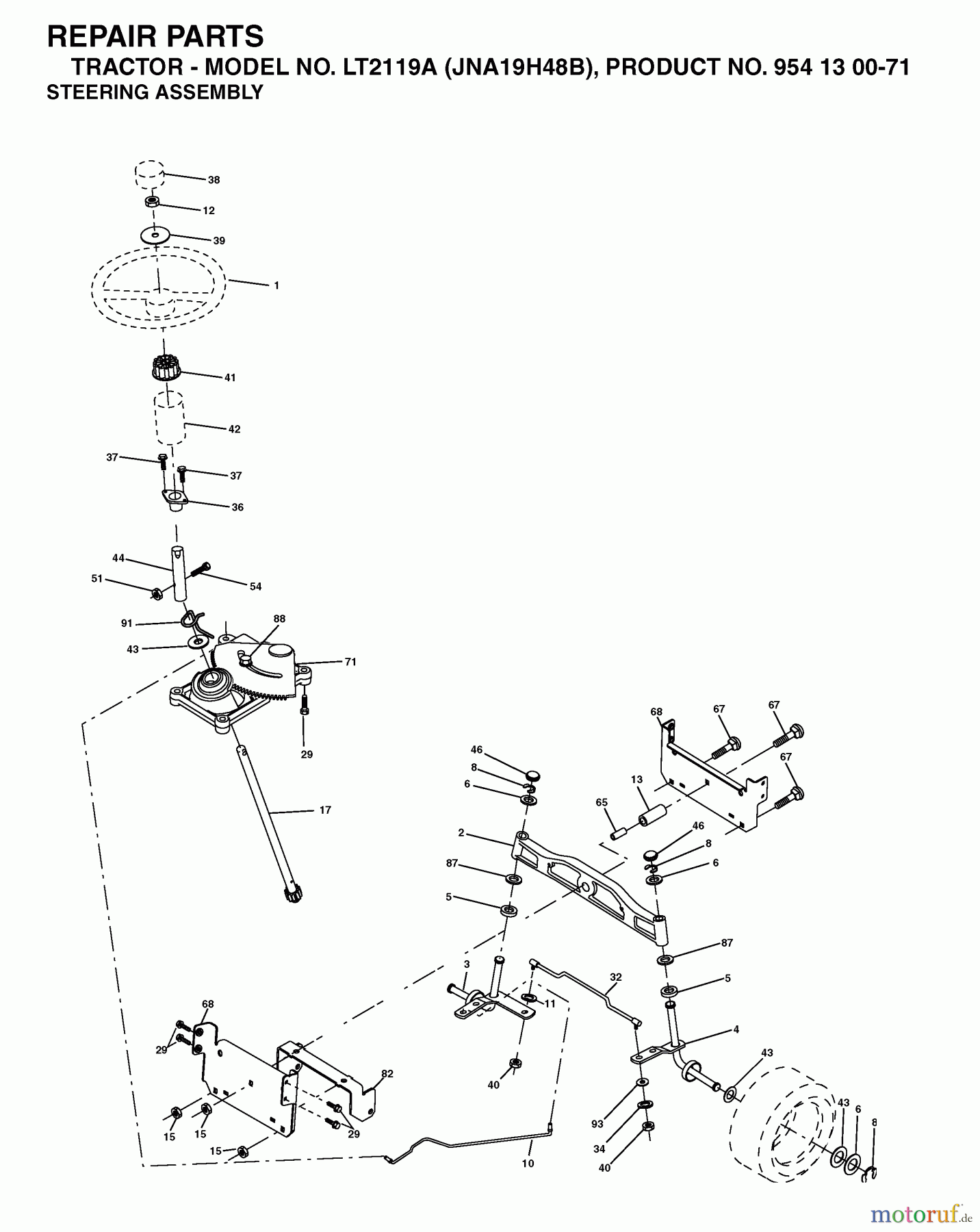  Jonsered Rasen  und Garten Traktoren LT2119 A (JNA19H48B, 954130071) - Jonsered Lawn & Garden Tractor (2003-05) STEERING
