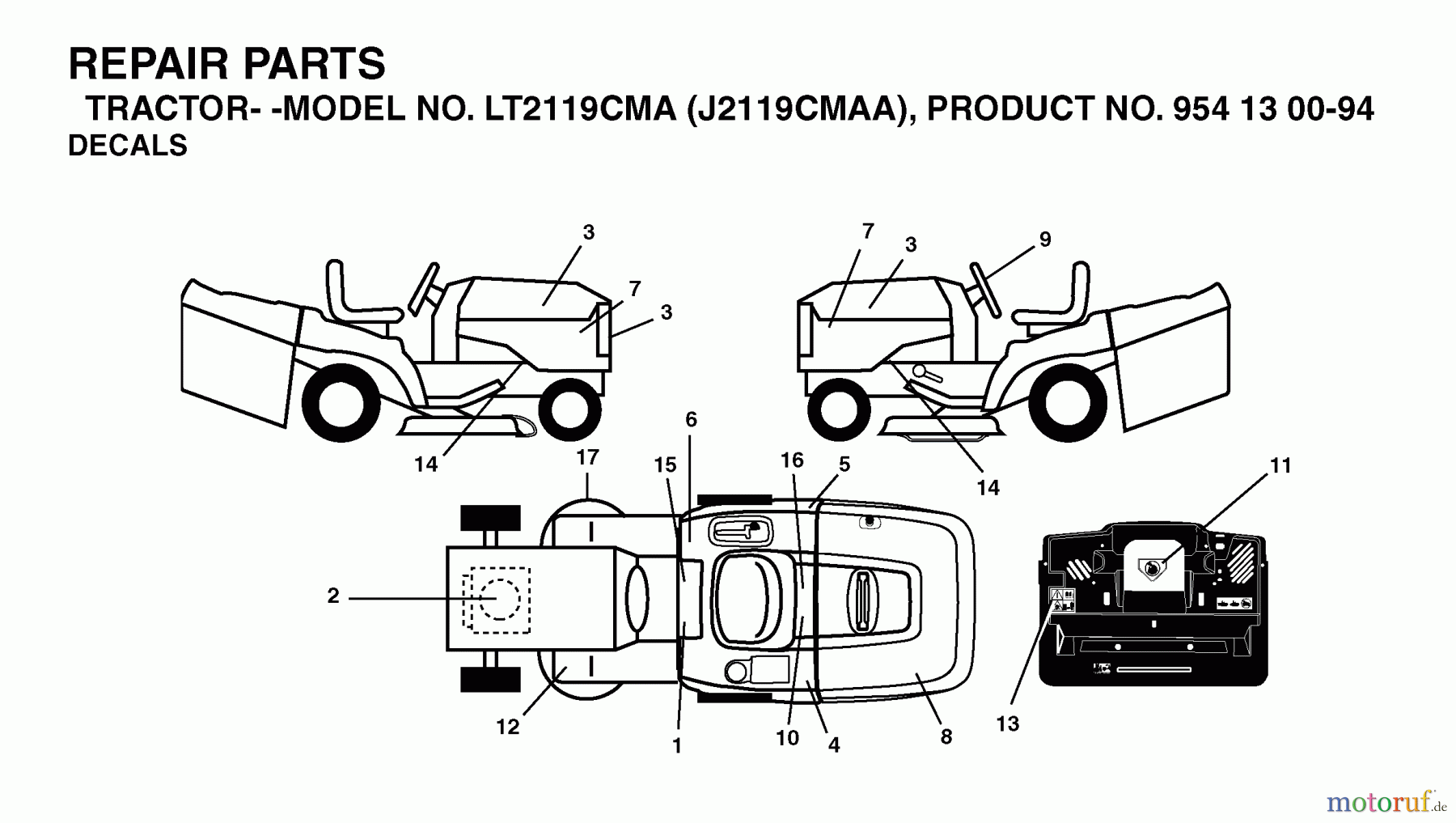 Jonsered Rasen  und Garten Traktoren LT2119 CMA (J2119CMAA, 954130094) - Jonsered Lawn & Garden Tractor (2003-01) DECALS