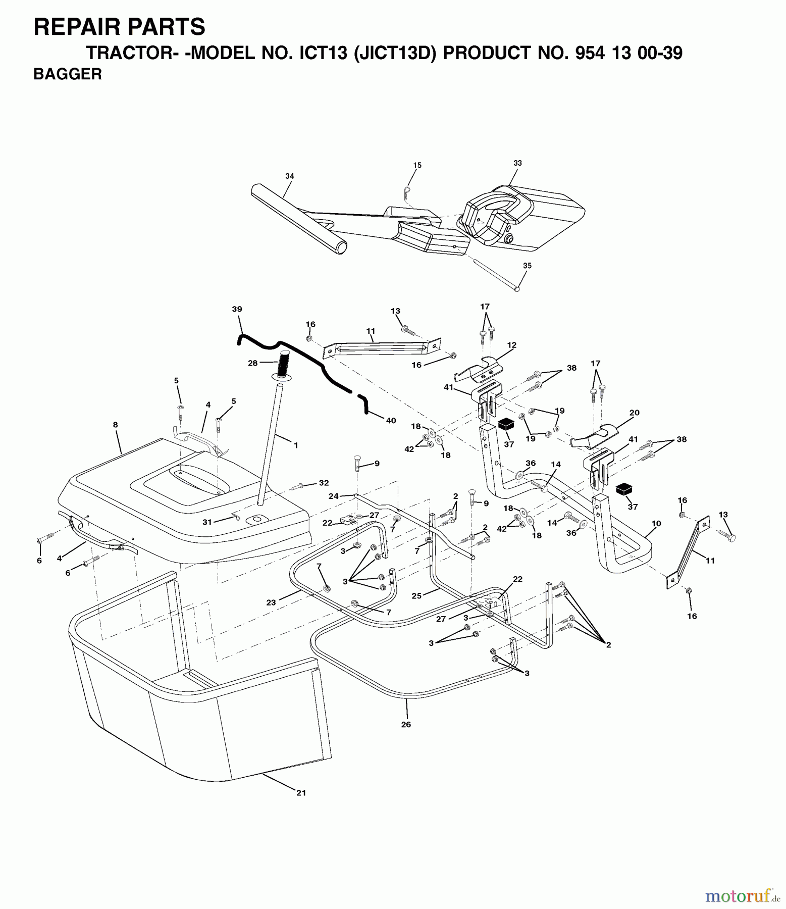 Jonsered Rasen und Garten Traktoren ICT13 (JICT13D, 954130039) - Jonsered Lawn & Garden Tractor (2001-01) BAGGER