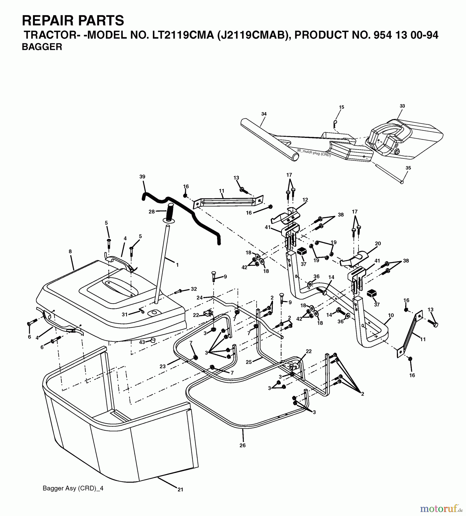 Jonsered Rasen  und Garten Traktoren LT2119 CMA (J2119CMAB, 954130094) - Jonsered Lawn & Garden Tractor (2003-05) BAGGER