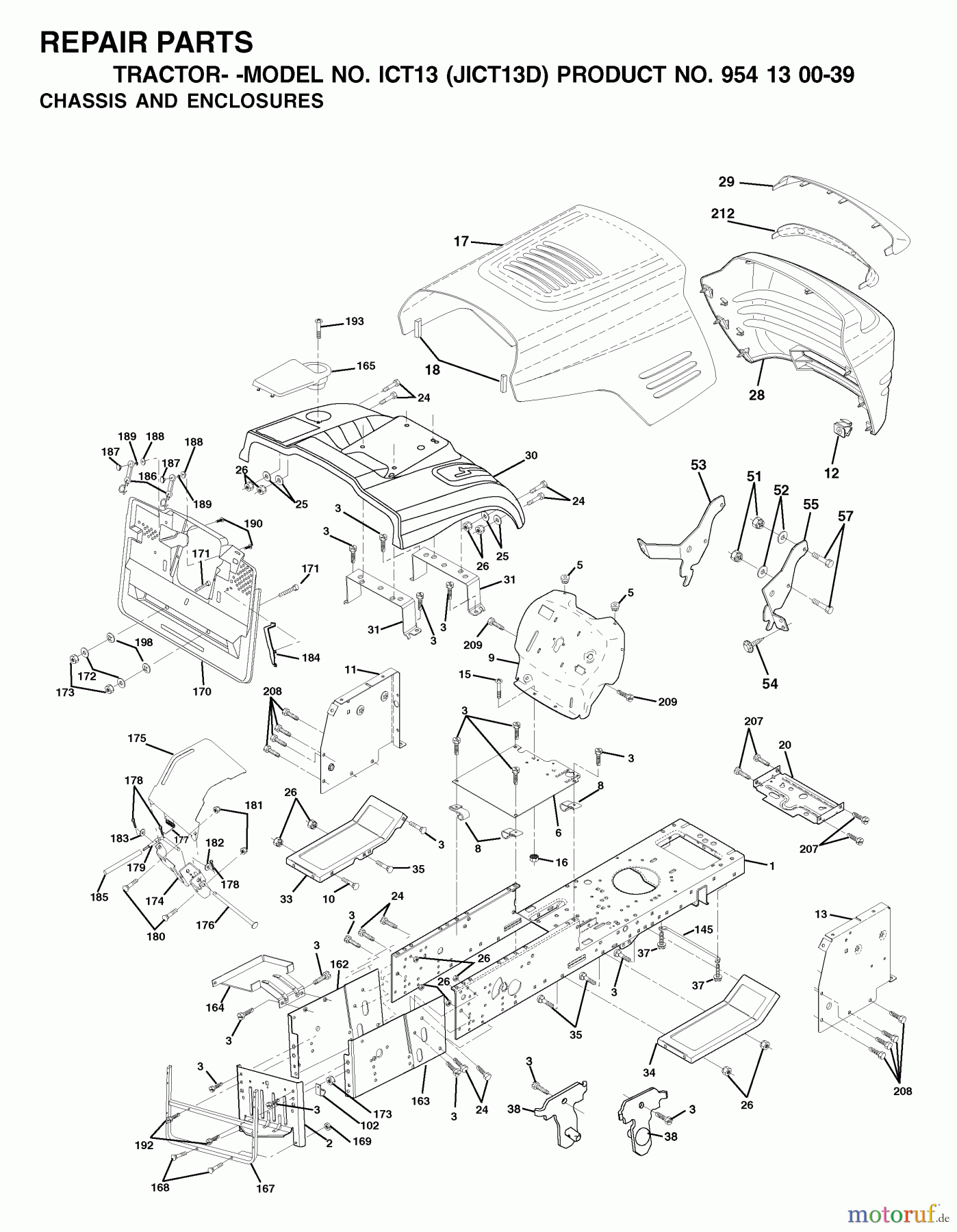 Jonsered Rasen und Garten Traktoren ICT13 (JICT13D, 954130039) - Jonsered Lawn & Garden Tractor (2001-01) CHASSIS ENCLOSURES
