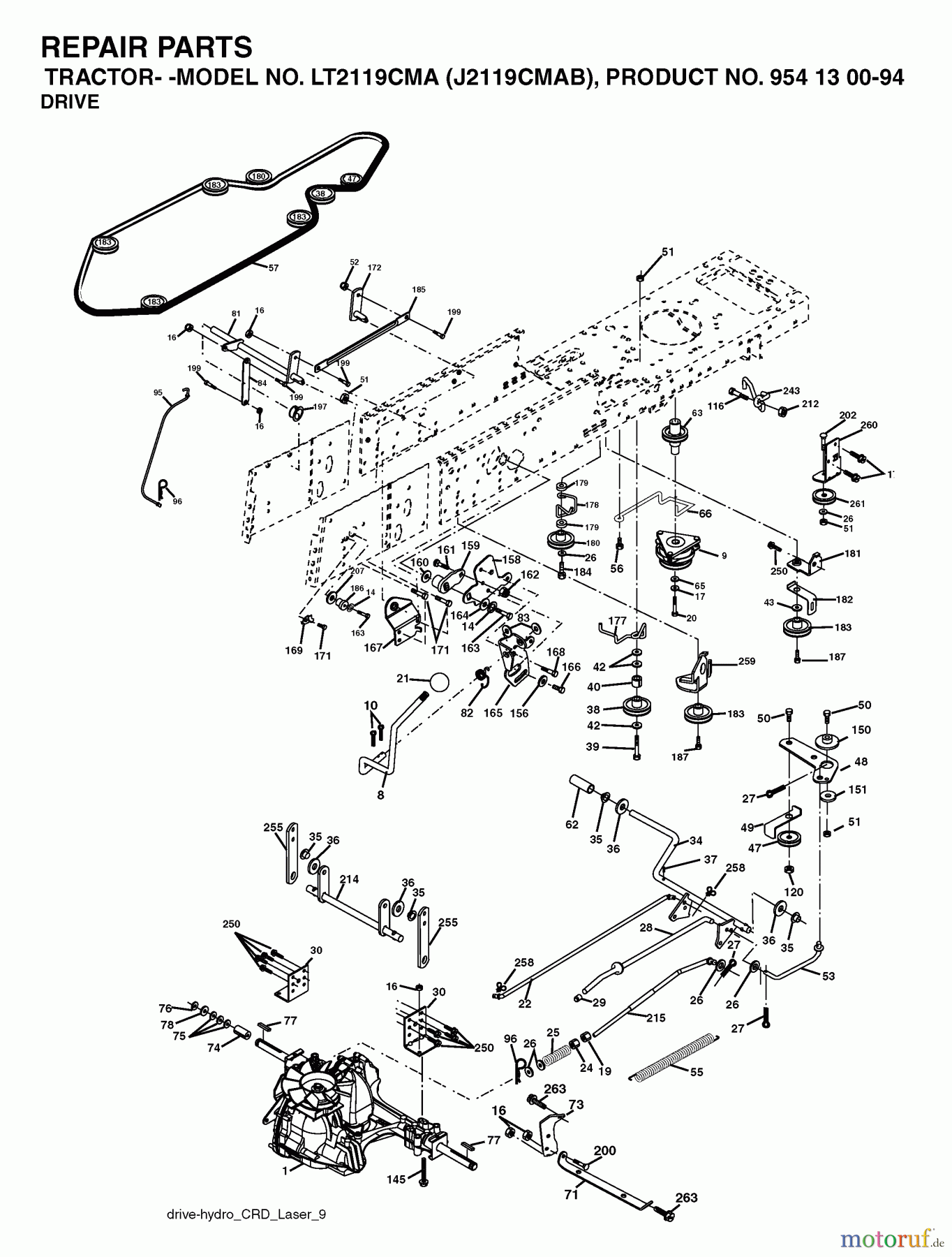 Jonsered Rasen und Garten Traktoren LT2119 CMA (J2119CMAB, 954130094) - Jonsered Lawn & Garden Tractor (2003-05) DRIVE