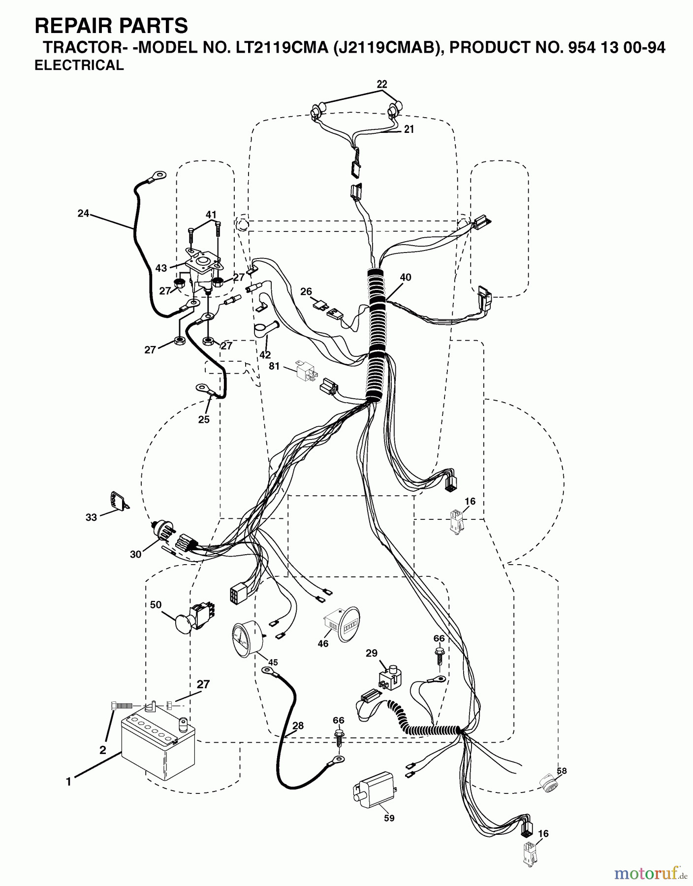  Jonsered Rasen  und Garten Traktoren LT2119 CMA (J2119CMAB, 954130094) - Jonsered Lawn & Garden Tractor (2003-05) ELECTRICAL