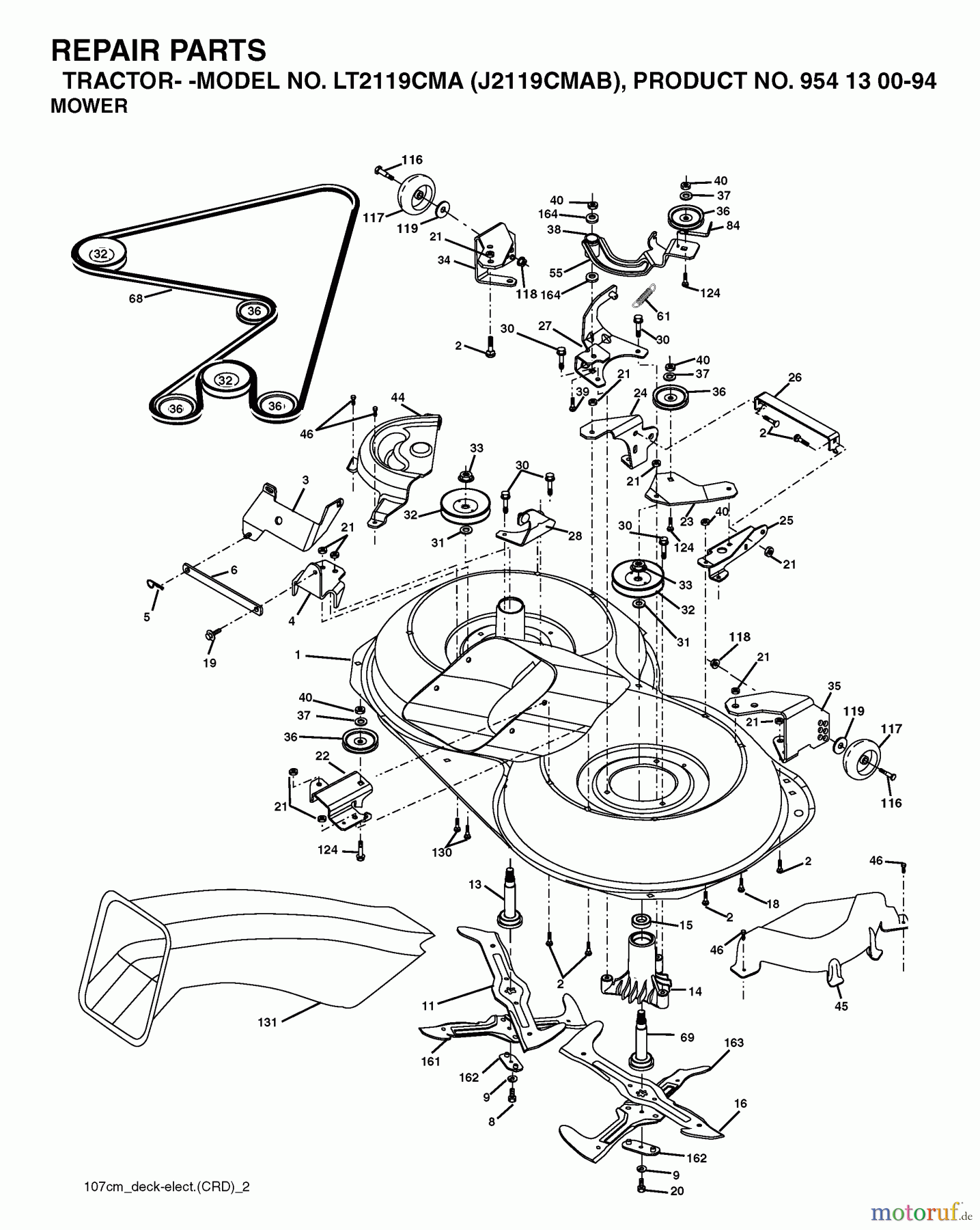 Jonsered Rasen und Garten Traktoren LT2119 CMA (J2119CMAB, 954130094) - Jonsered Lawn & Garden Tractor (2003-05) MOWER DECK / CUTTING DECK