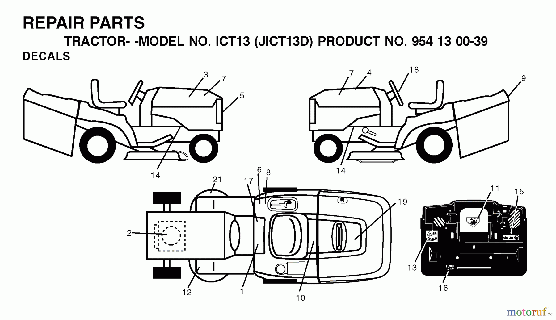 Jonsered Rasen und Garten Traktoren ICT13 (JICT13D, 954130039) - Jonsered Lawn & Garden Tractor (2001-01) DECALS
