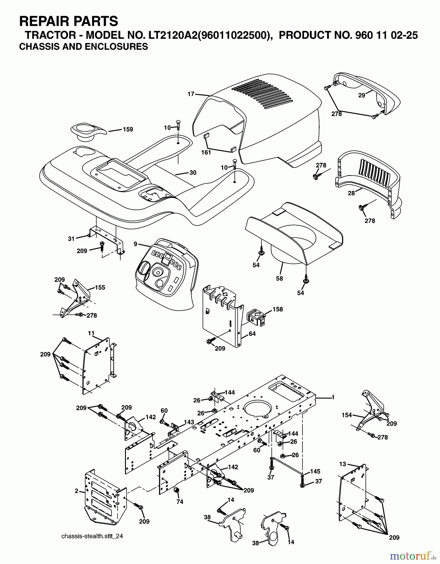 Jonsered Rasen und Garten Traktoren LT2120 A2 (96011022500) - Jonsered Lawn & Garden Tractor (2006-03) CHASSIS ENCLOSURES